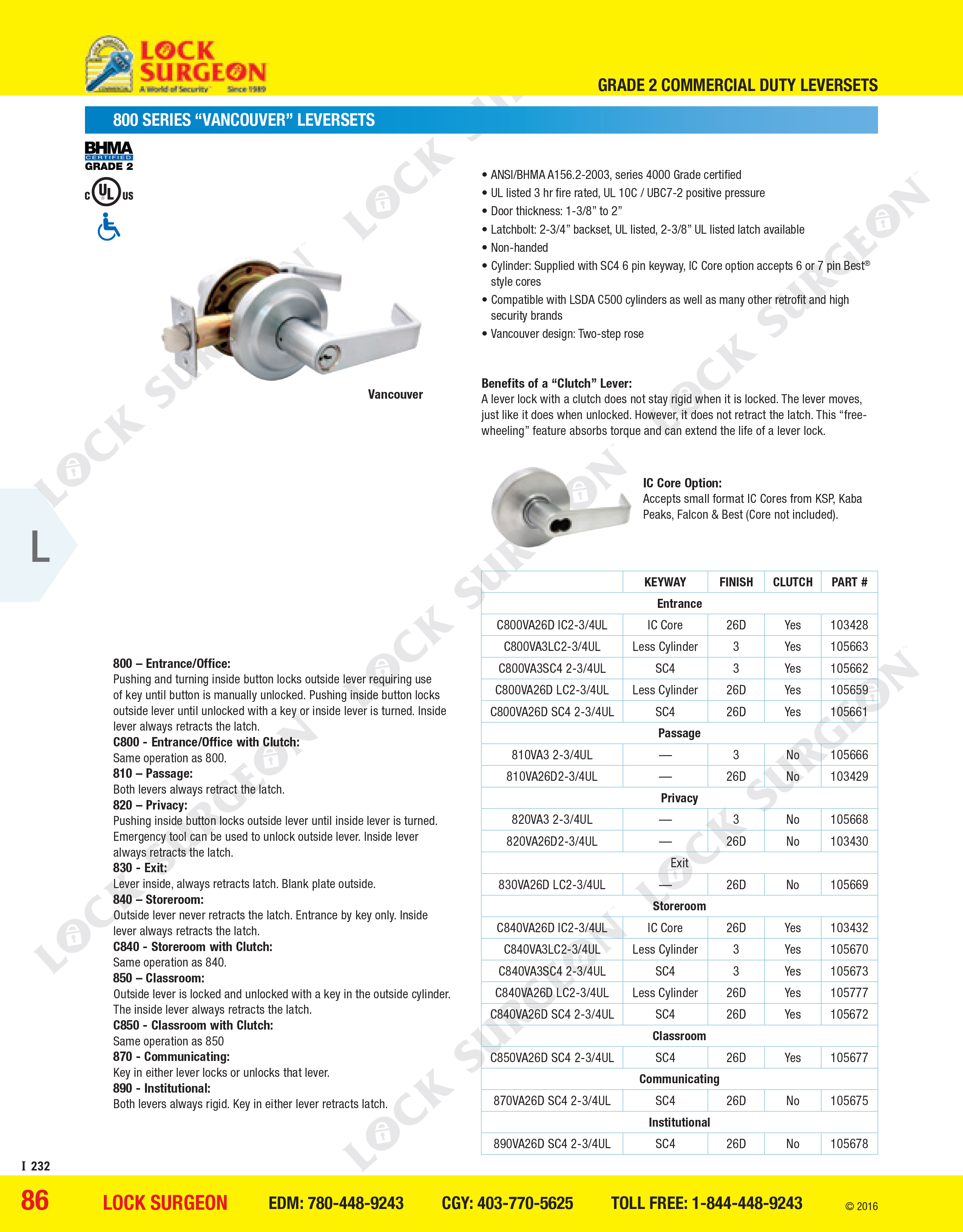 Leverset comes with schlage cylinder or retrofit with IC-core security key or other common keyways.