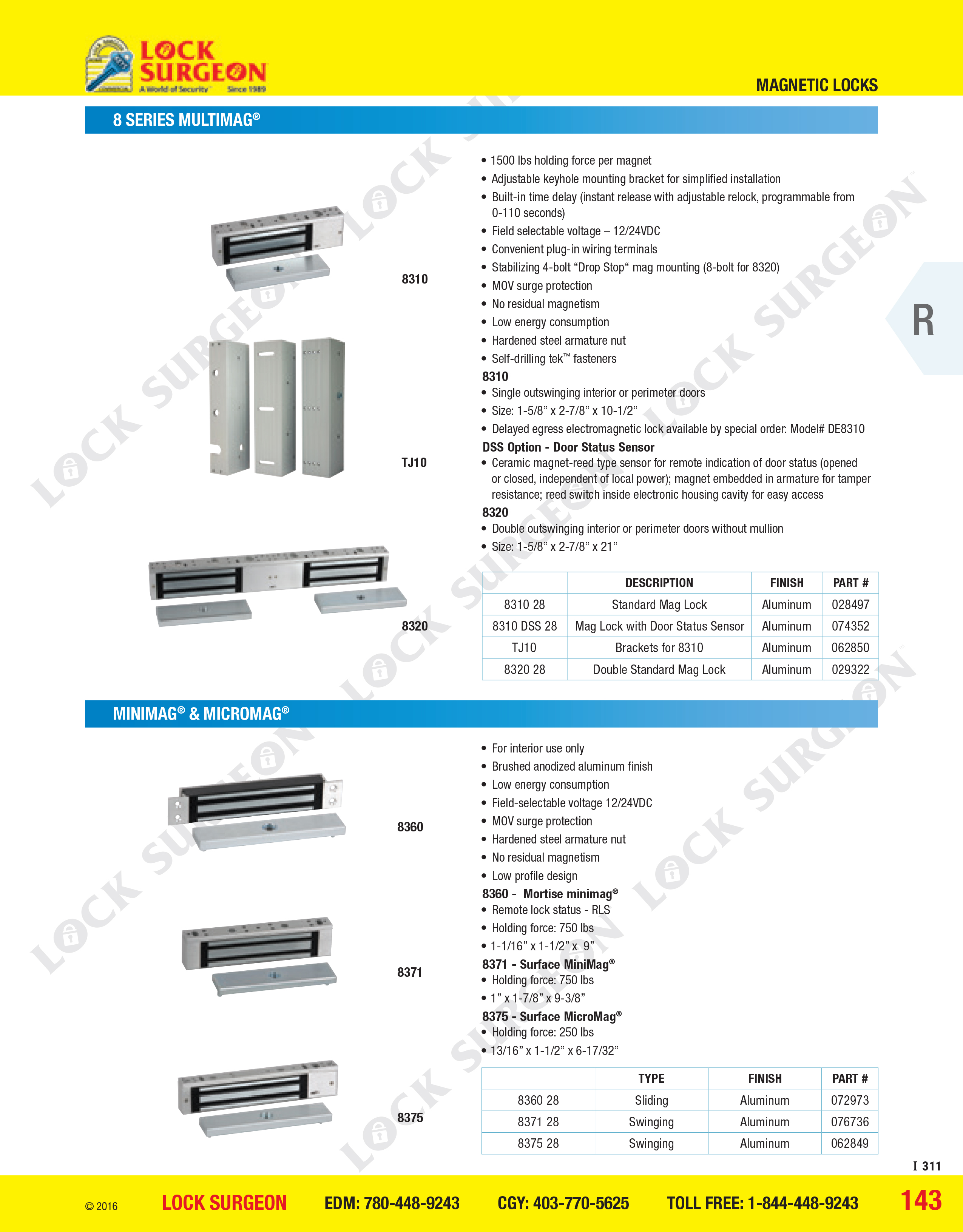 Calgary magnetic locks 8 series multimag minimag & micromag.