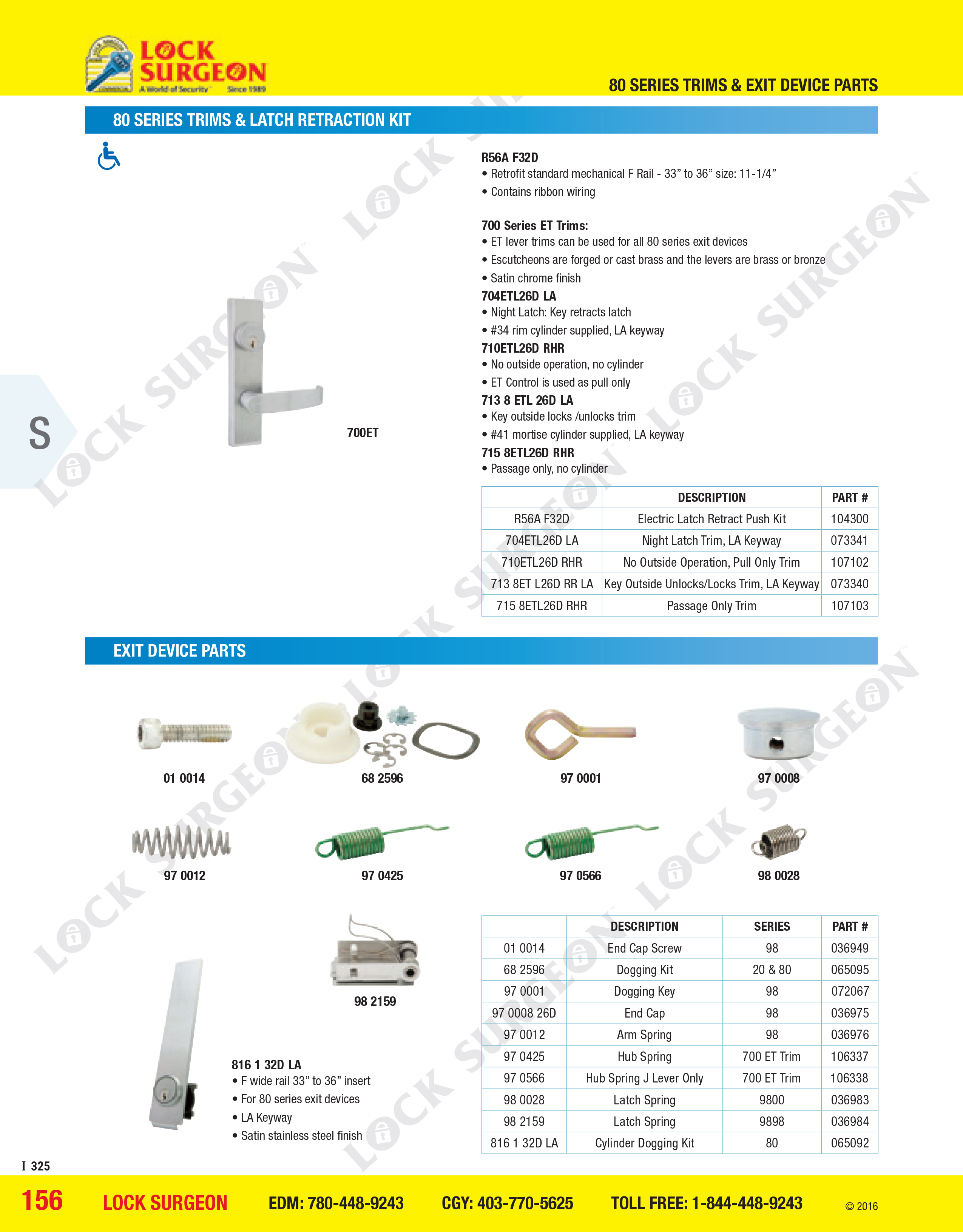 Panic bar replacement parts for sargent.