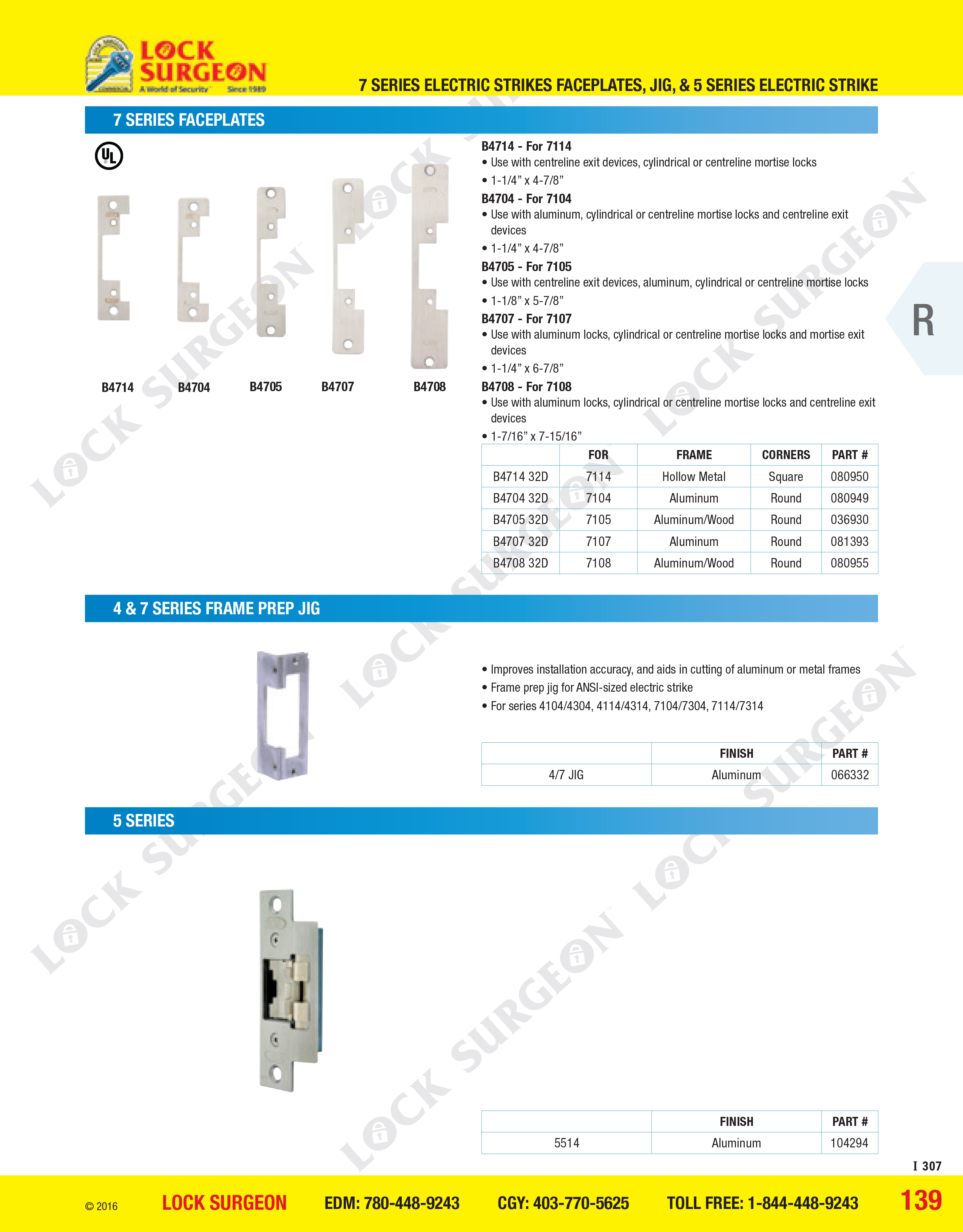 7 series electric strikes faceplates JIG & 5 series electric strike.