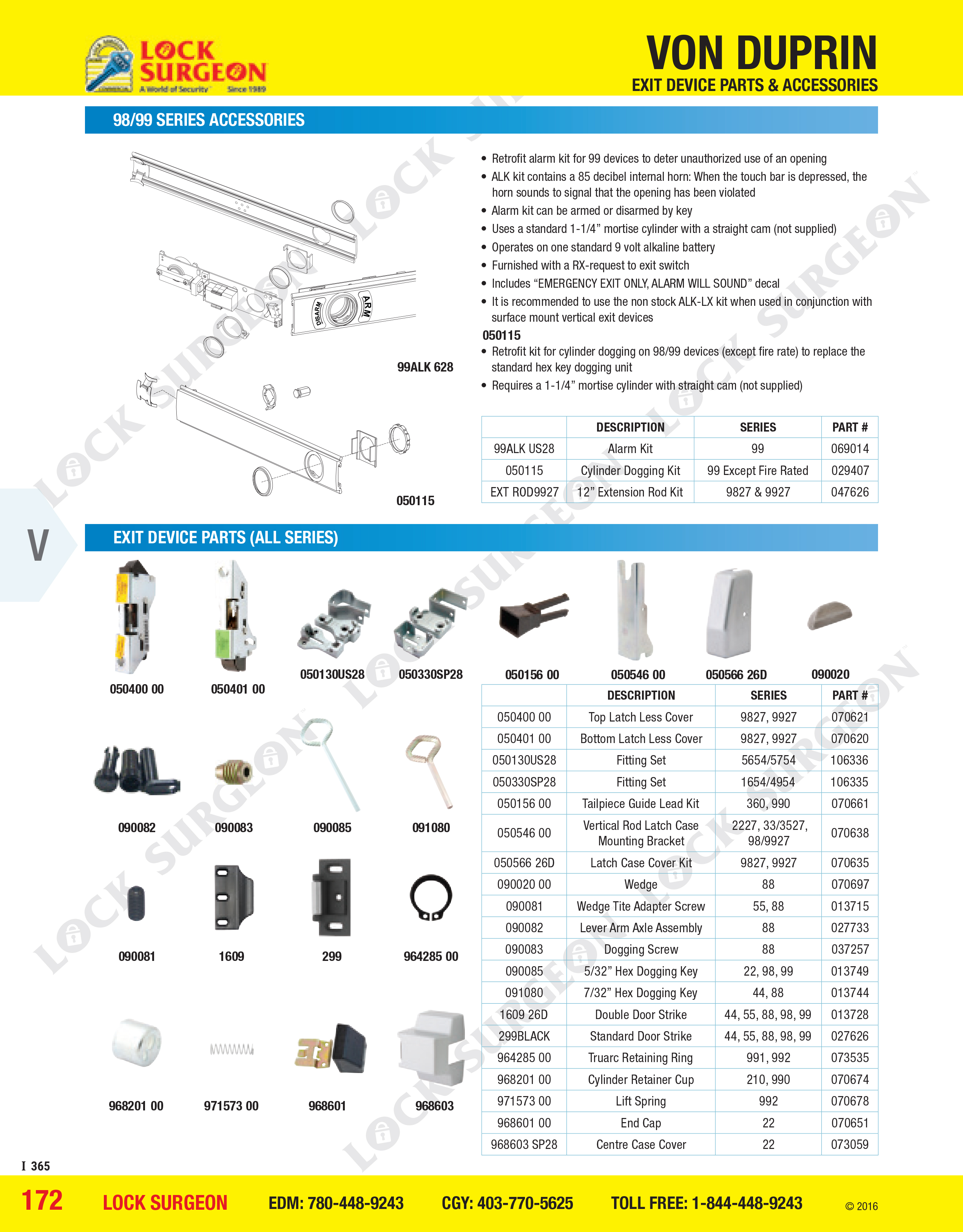 Von Duprin panic bar exit device parts & accessories Calgary.