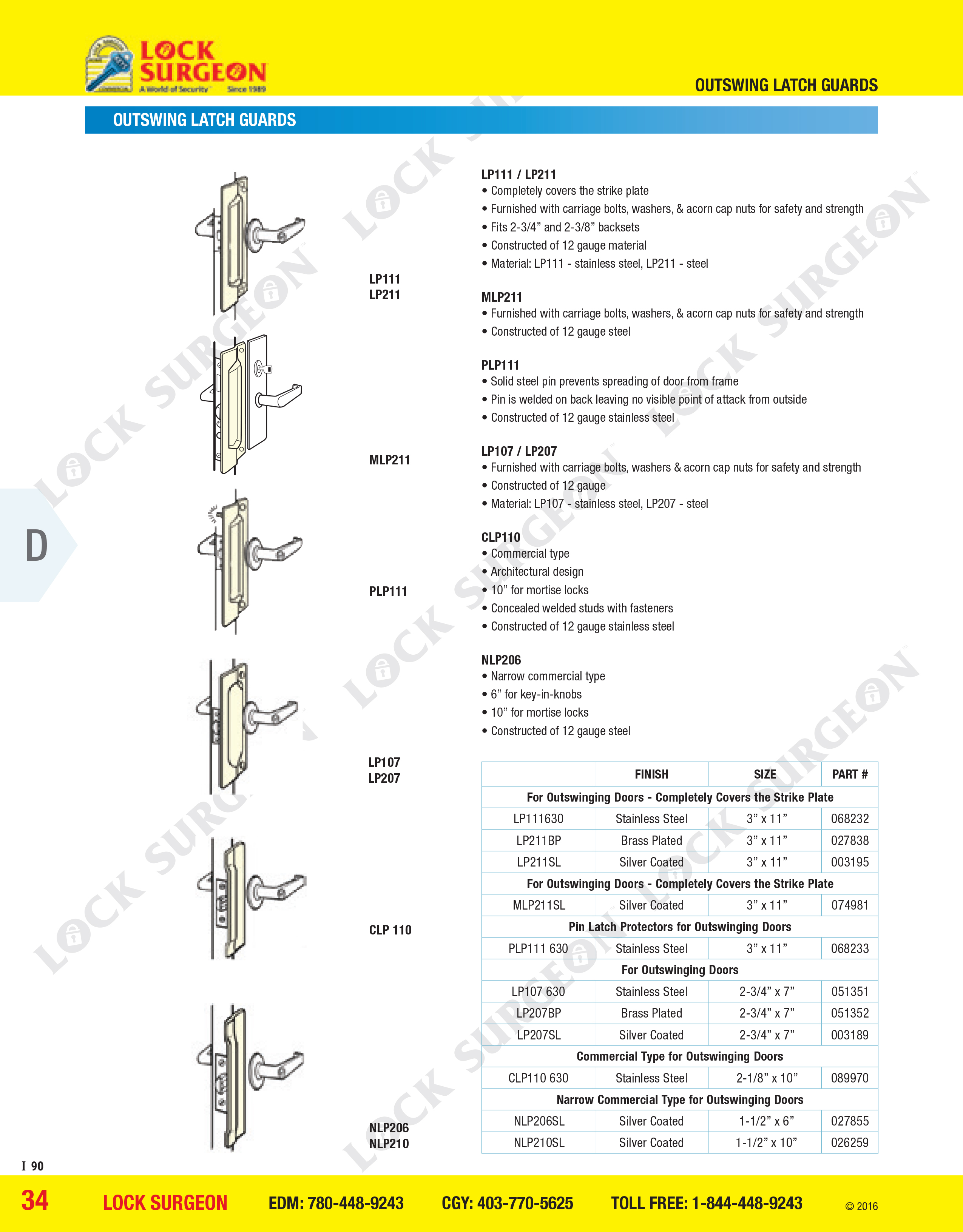 Don-jo Outswing latch guards sold and installed by Lock Surgeon Calgary.