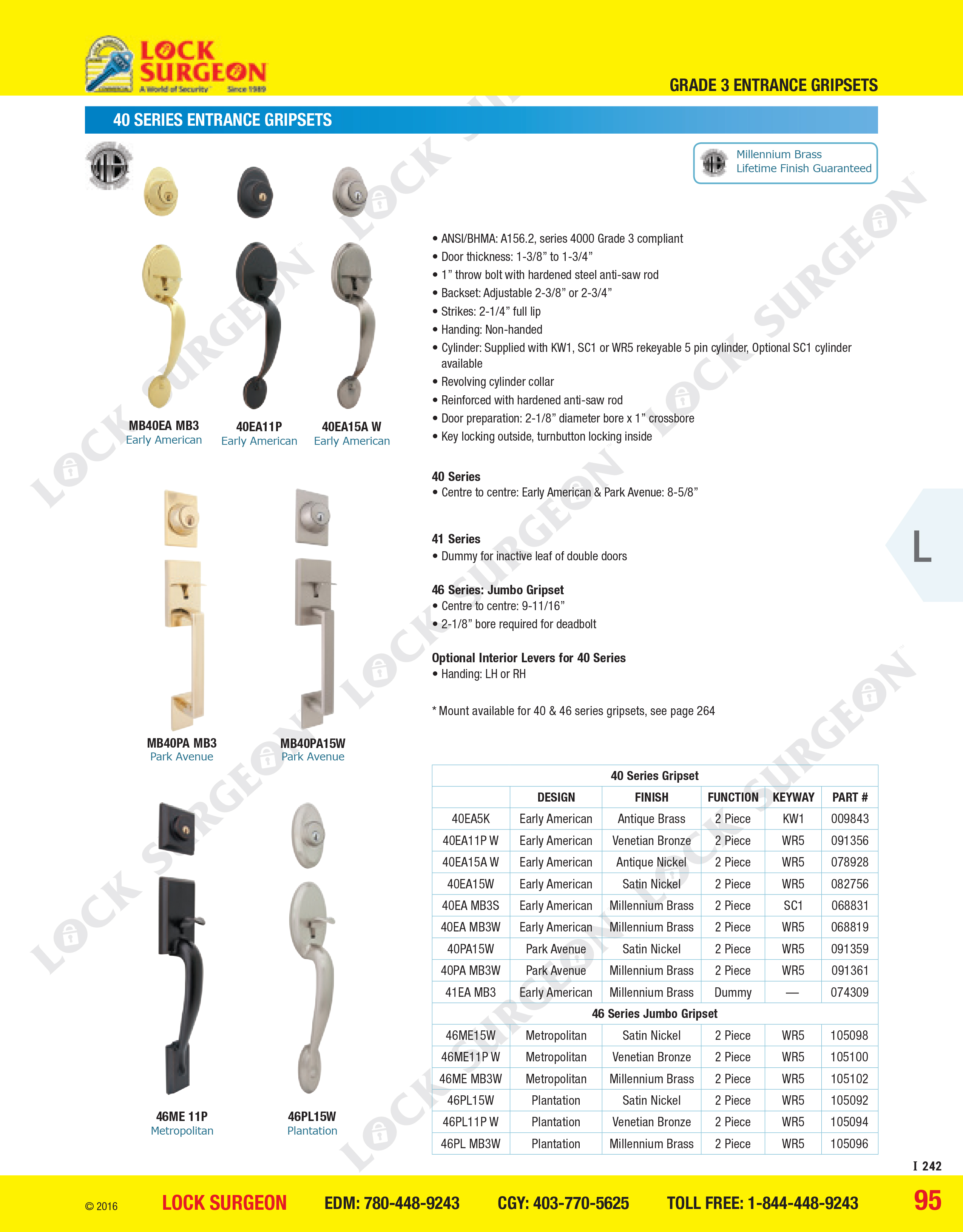 Strong durable elegant replacement or new grip-set handles available at Lock Surgeon Calgary.