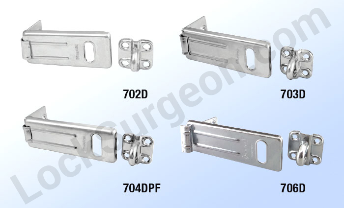Master Lock general use hasps hard steel bodies for strength with hardened steel staples and eyes.
