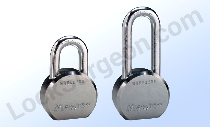 Master Lock pro series hardened boron alloy shackle withstand forcible attacks pins can be rekeyed.