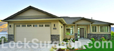 Newly installed double-car garage door on new home Calgary.