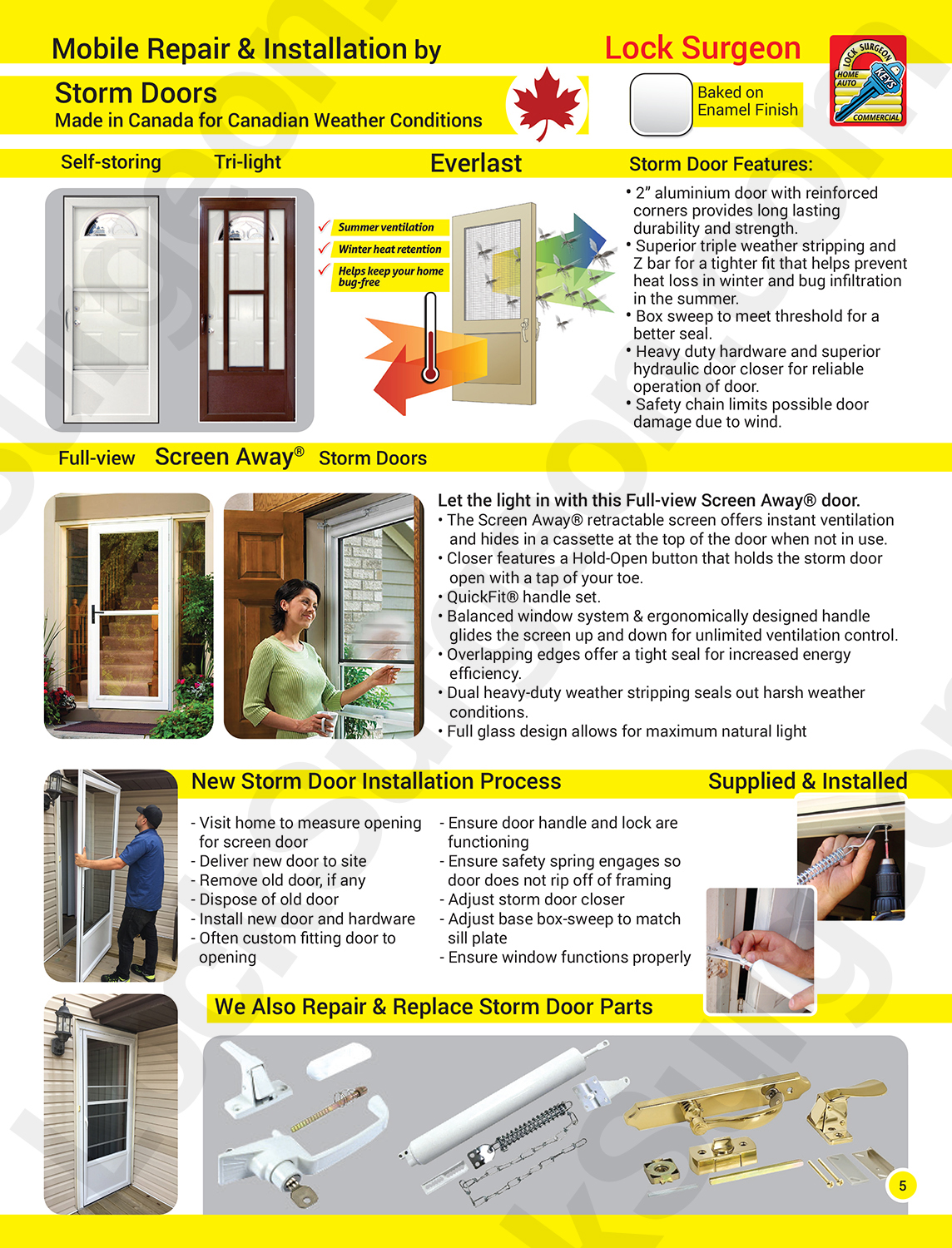 Residential storm door repair, adjustments, security, sales & installations.