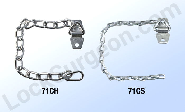 Various chain types with end fasteners.