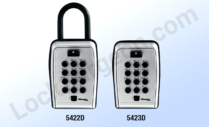 Push-button key access box convenient locking mechanism familiar alpha-numeric telephone pad format.