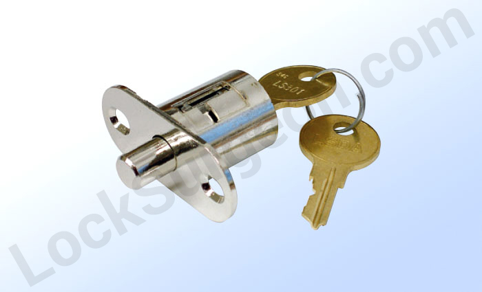Replacement sliding drawer push locks with brass keys.