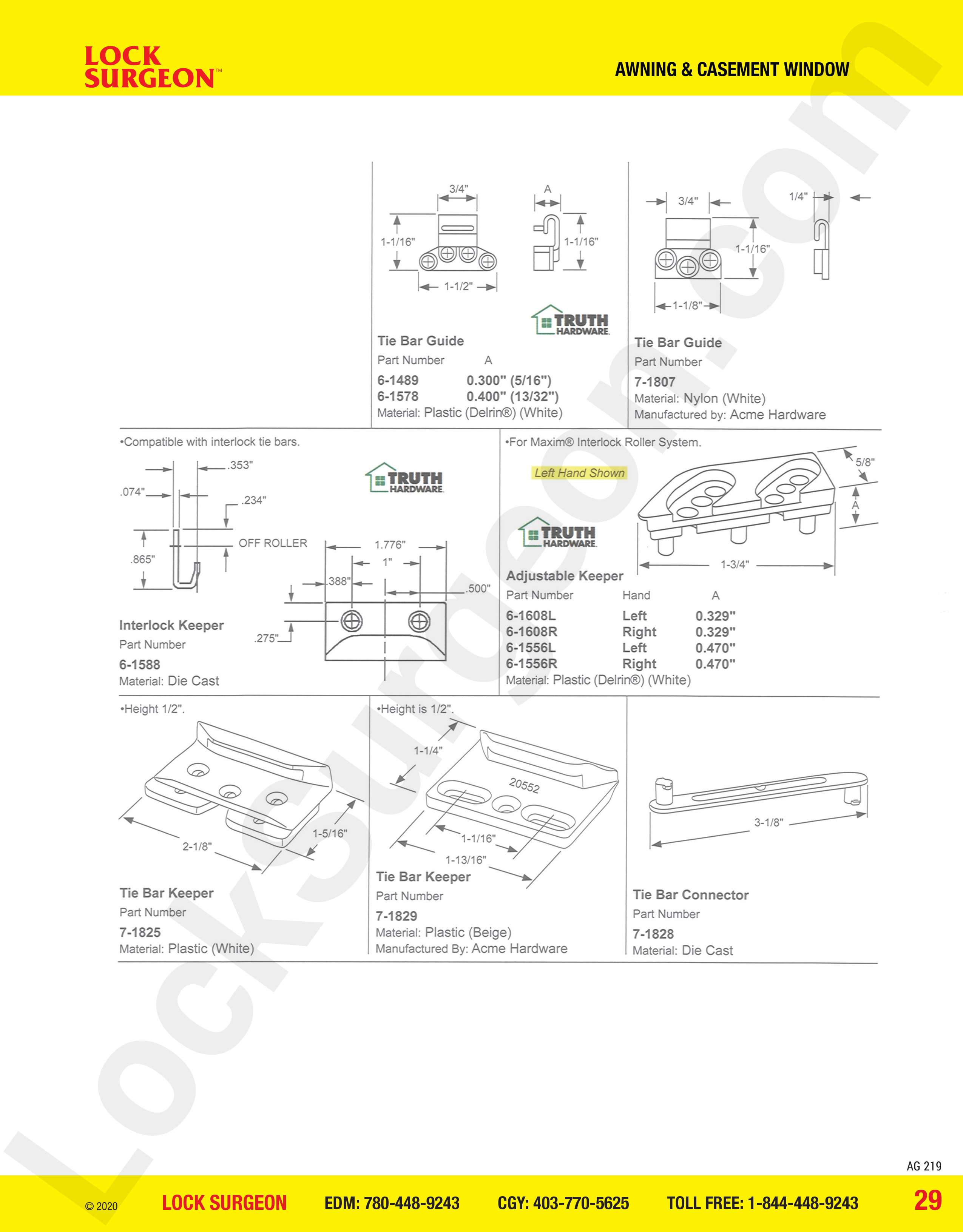 awning & casement window parts for locks.