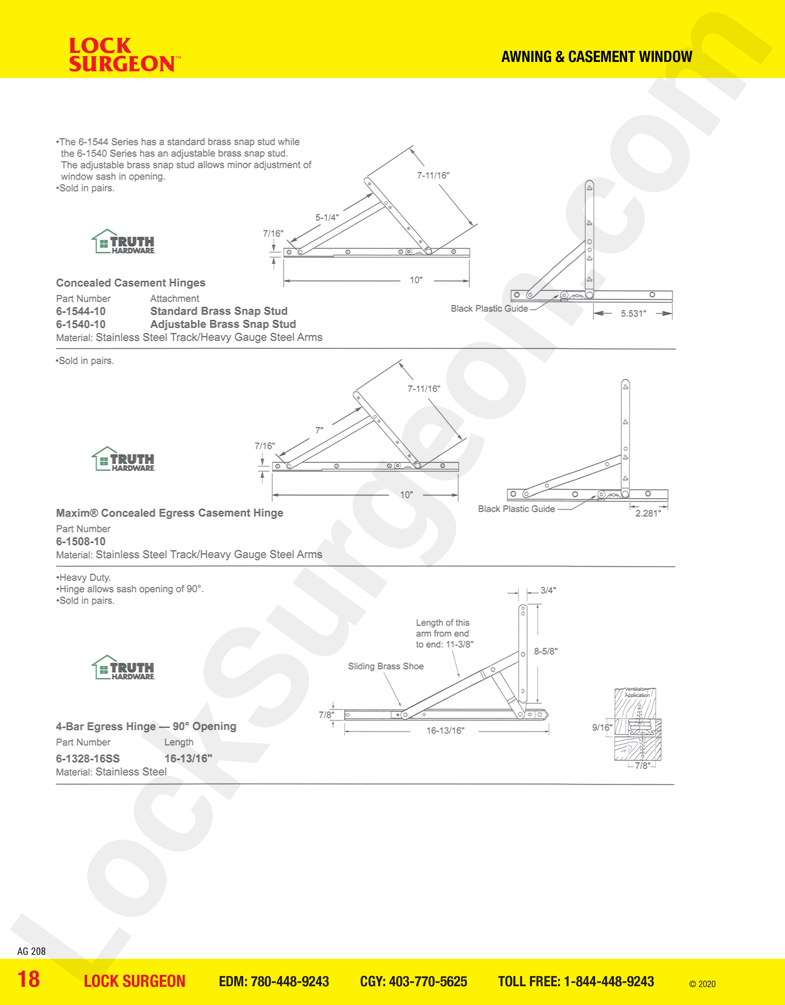 awning & casement window parts for maxim concealed casement hinges, concealed egress casement hinges