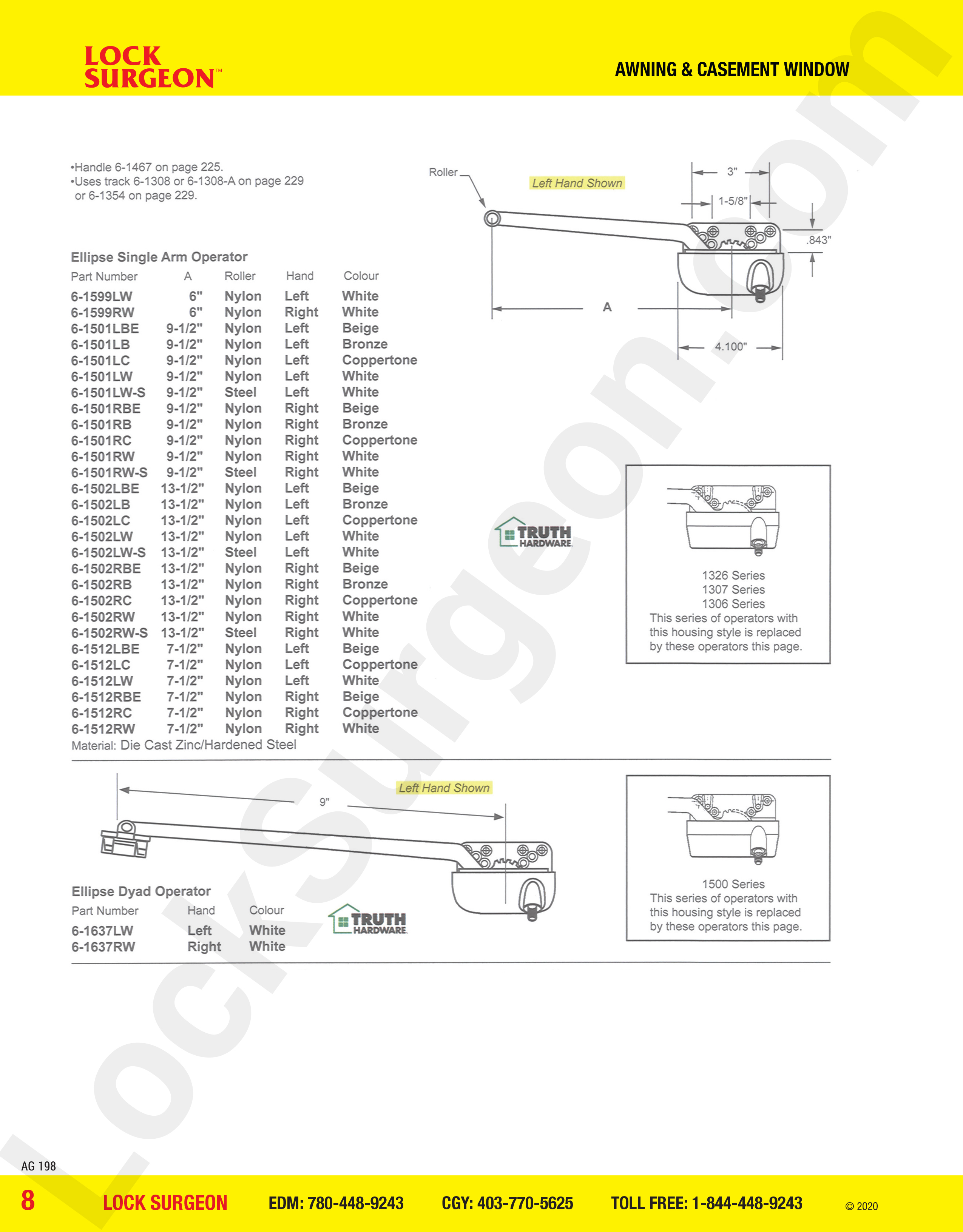 awning and casement window parts for ellipse single arm & dyad operators