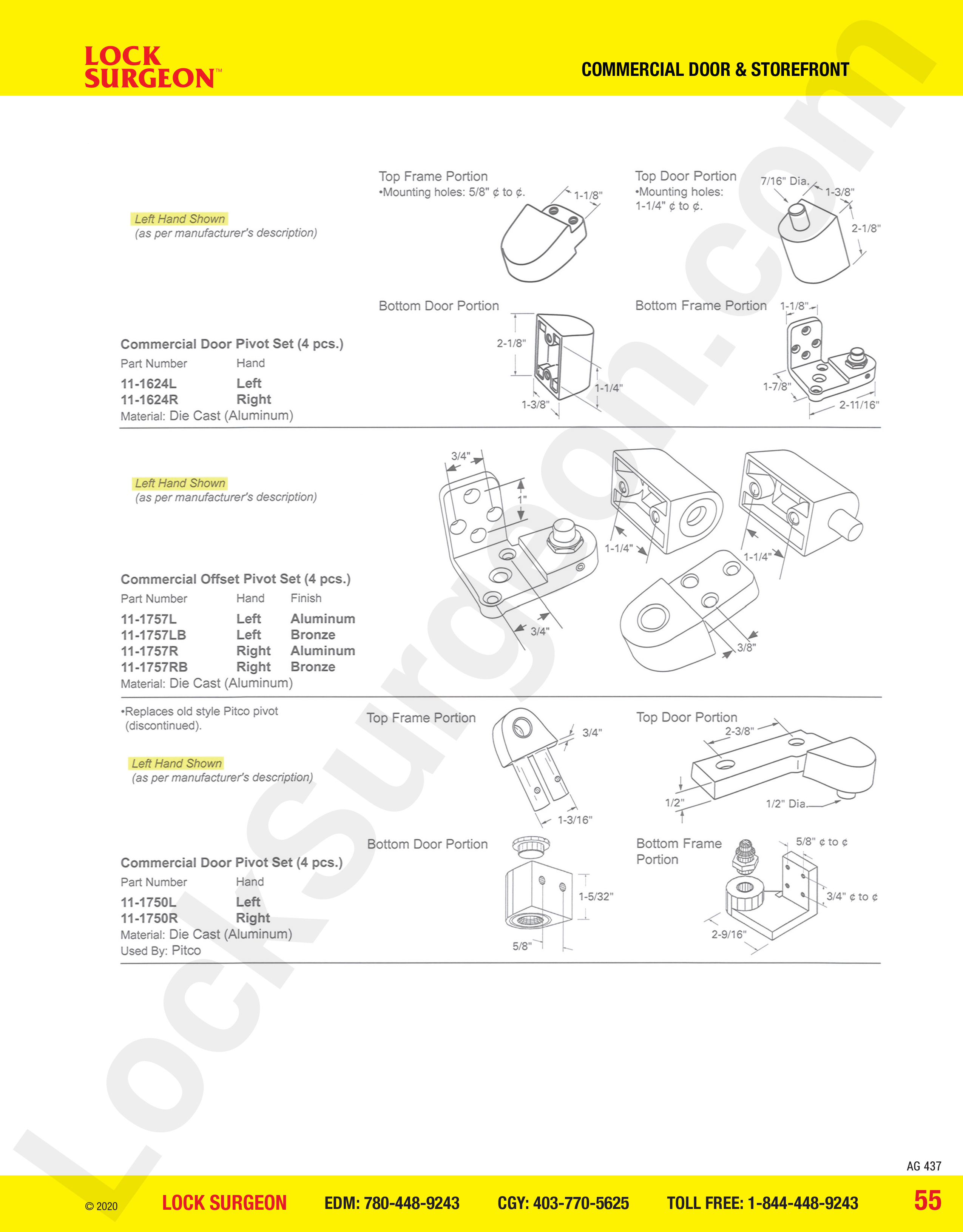 Commercial Door and Storefront parts for commercial door offset pivot sets