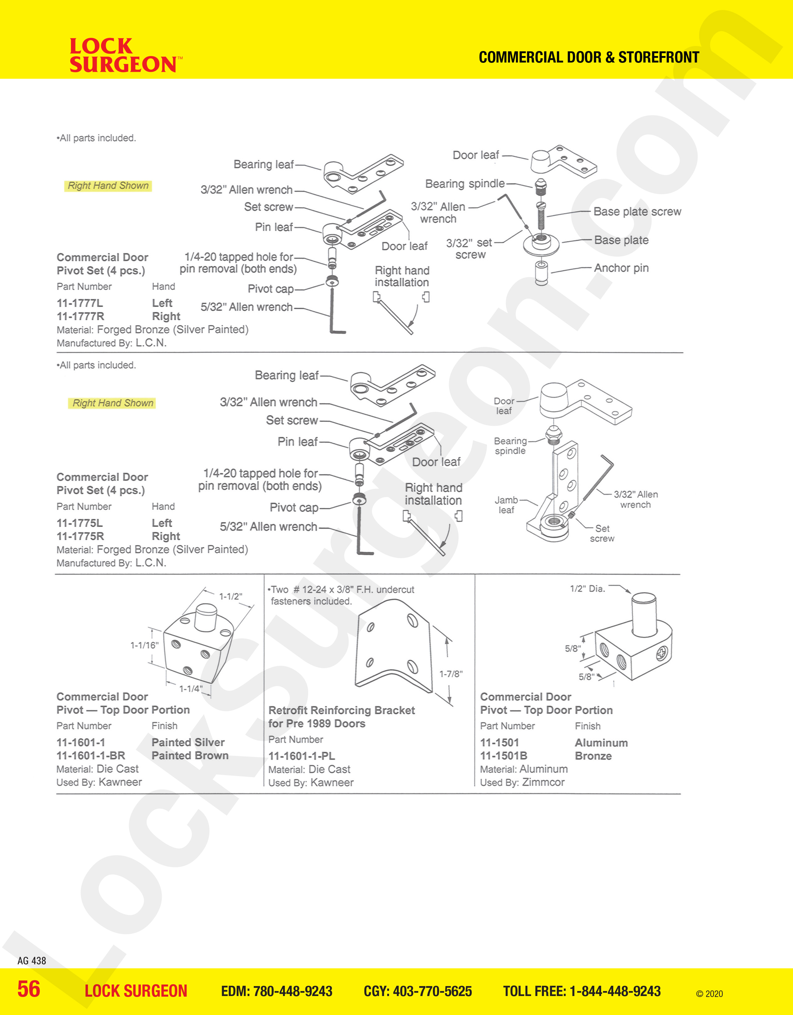 Commercial Door and Storefront parts for commercial door pivot top door portions