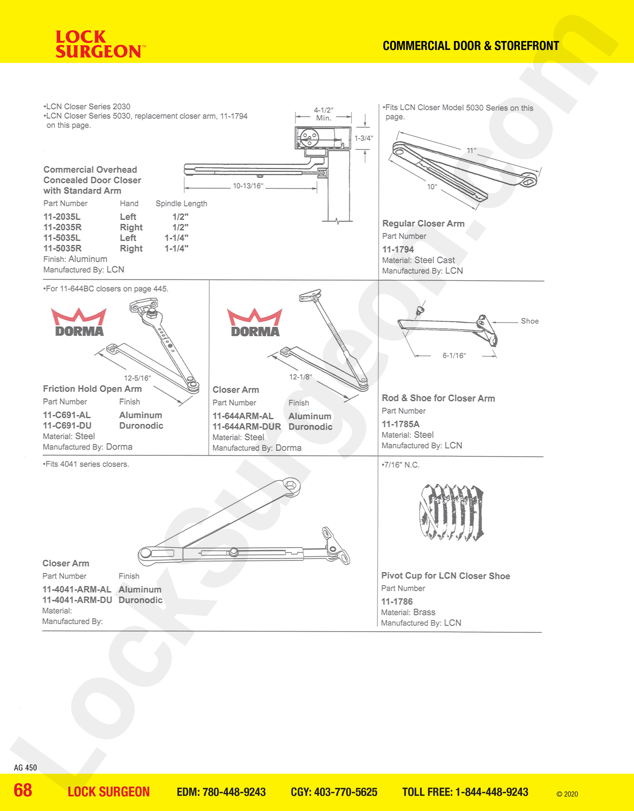 Commercial Door and Storefront parts for Dorma Commercial closer arms