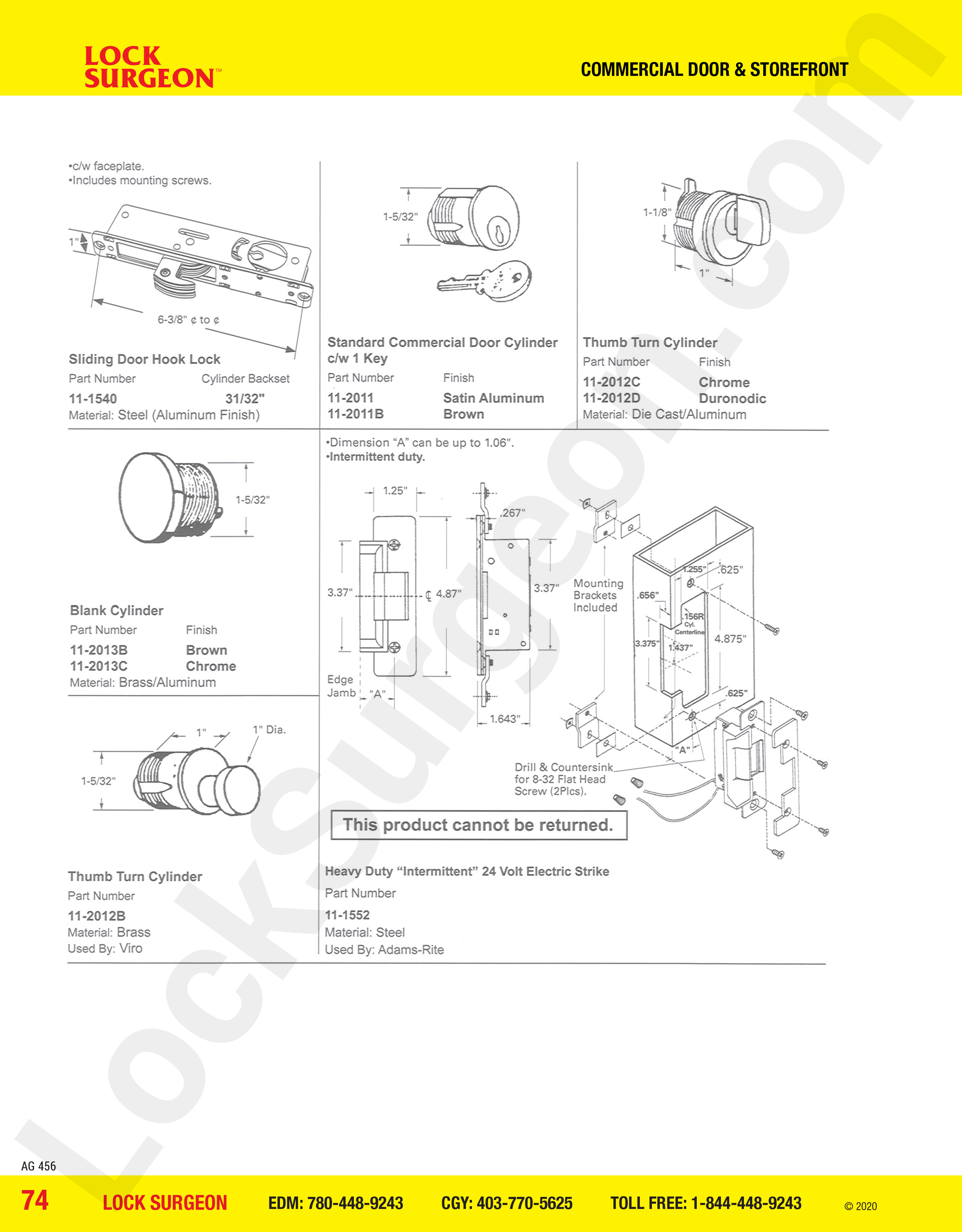 Commercial Door and Storefront parts for commercial door cylinders