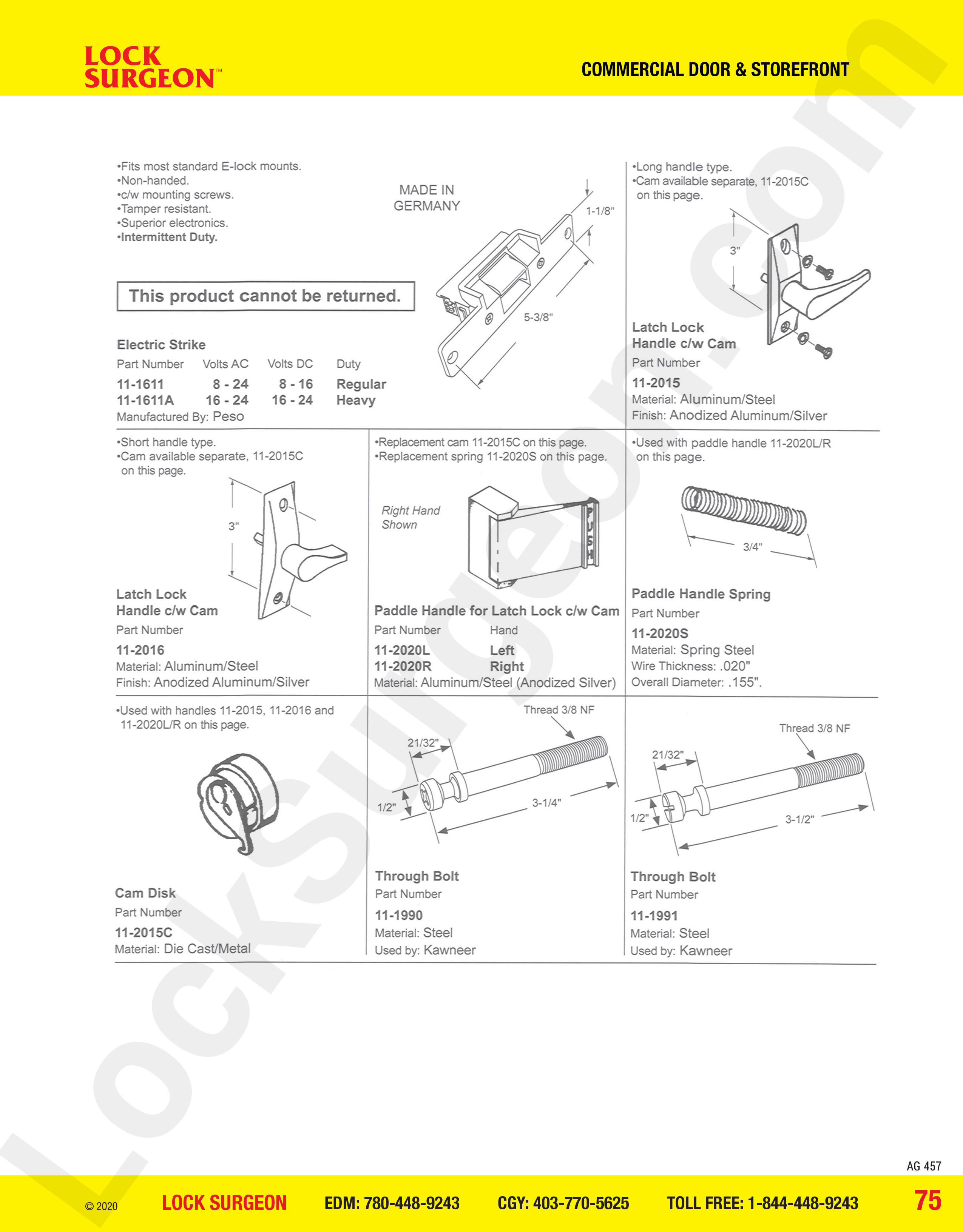 Commercial Door and Storefront parts Peso electric strike, Kawneer through-bolts.