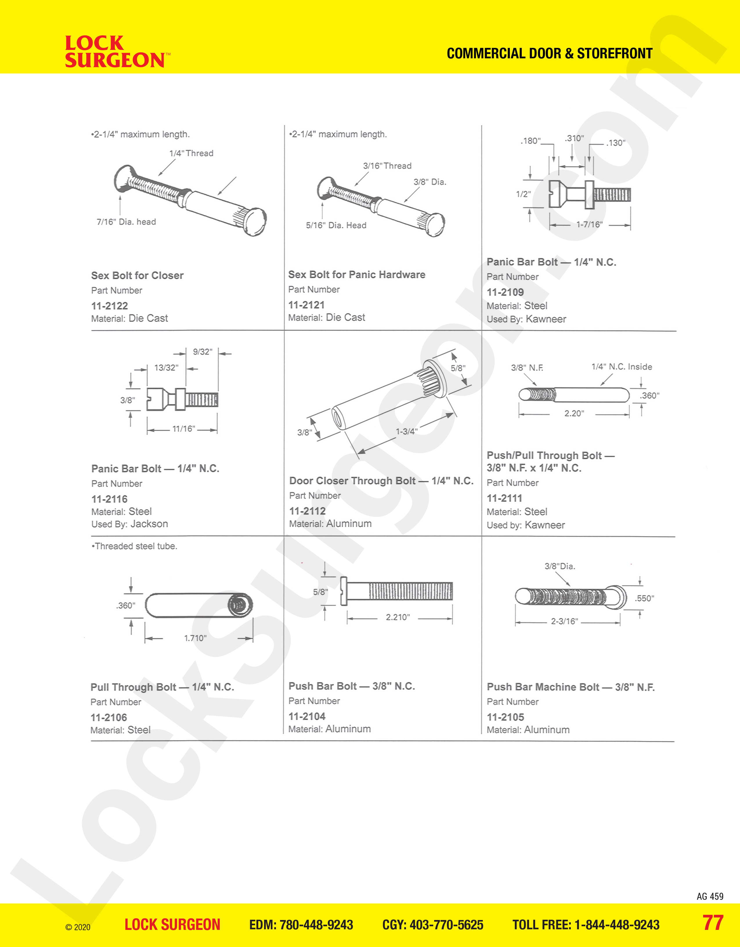 Commercial Door and Storefront door bolts