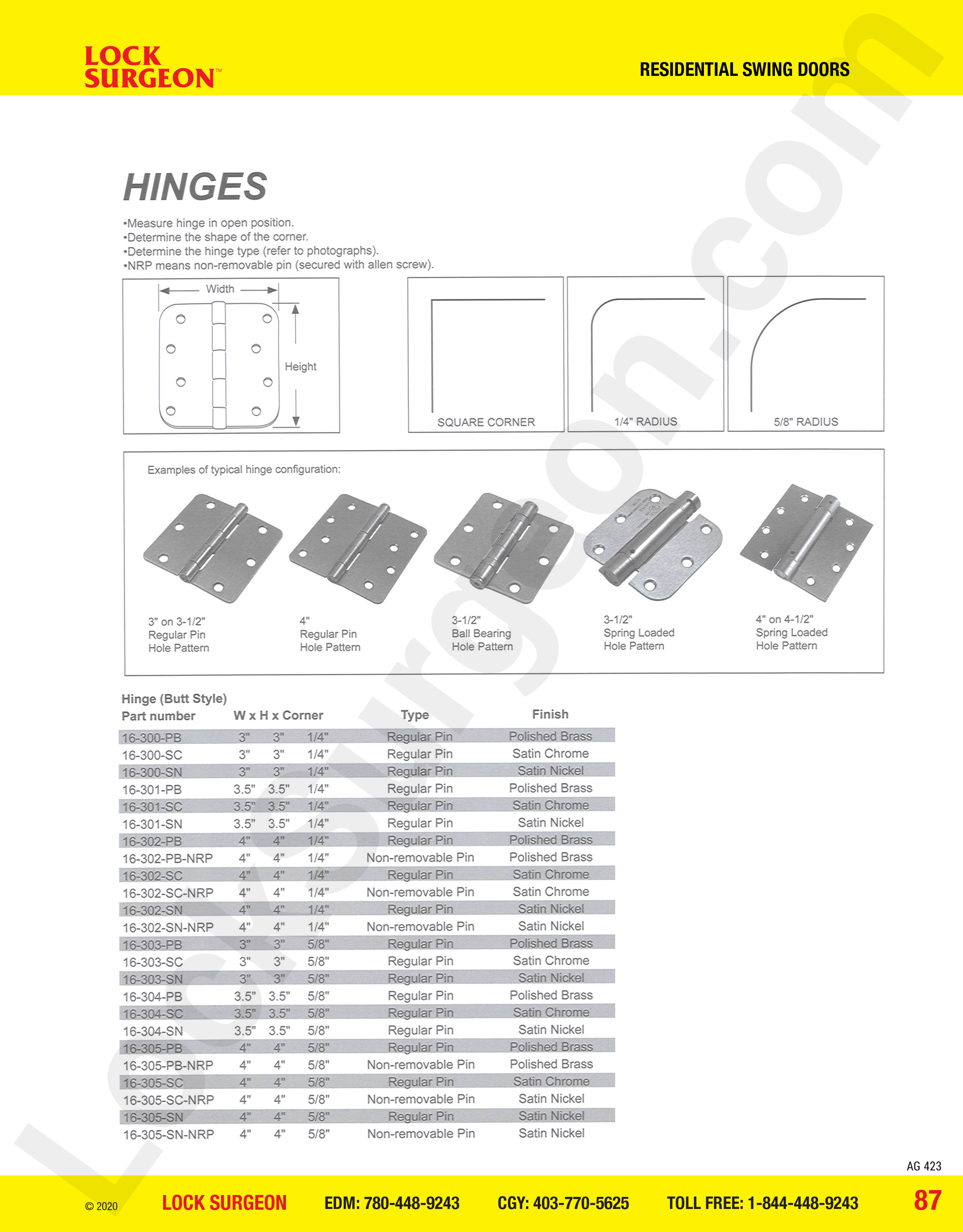 Lock Surgeon Edmonton South technicians supply & install Residential Swing Door hinges