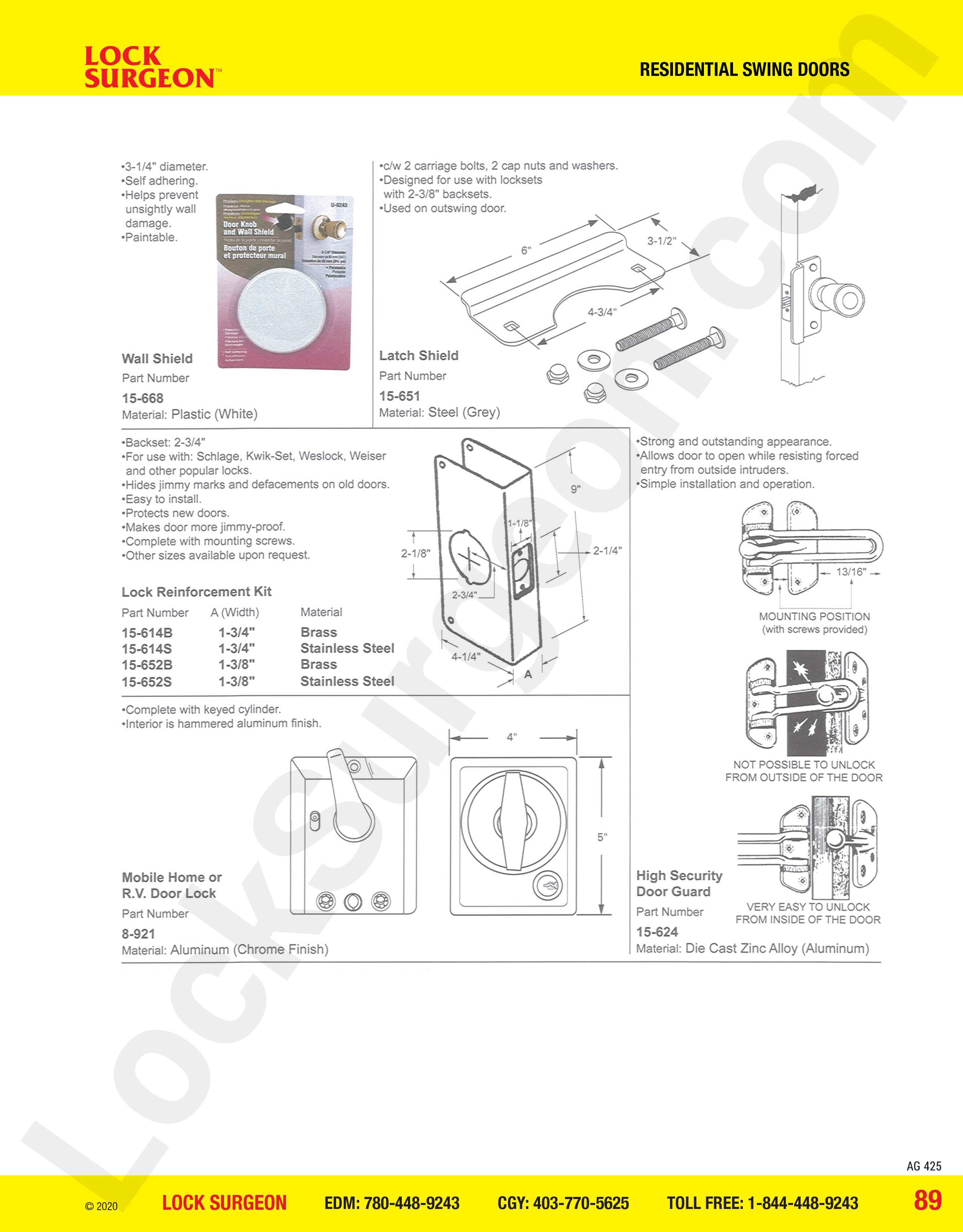 Lock Surgeon Edmonton South install Residential Swing locks and guards wall shields steel & plastic.