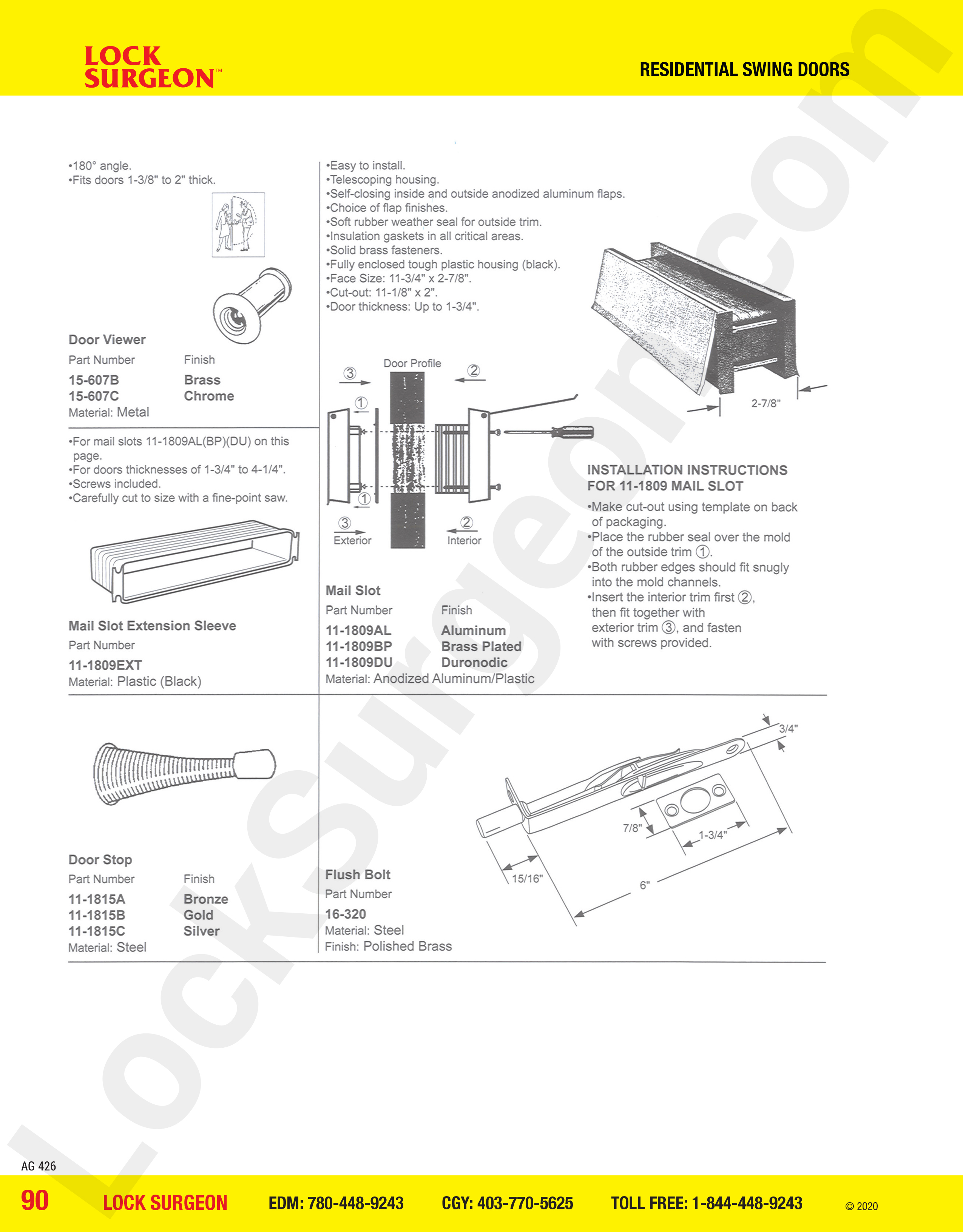 Residential Swing Door miscellaneous parts door viewers supplied by Lock Surgeon Edmonton South.