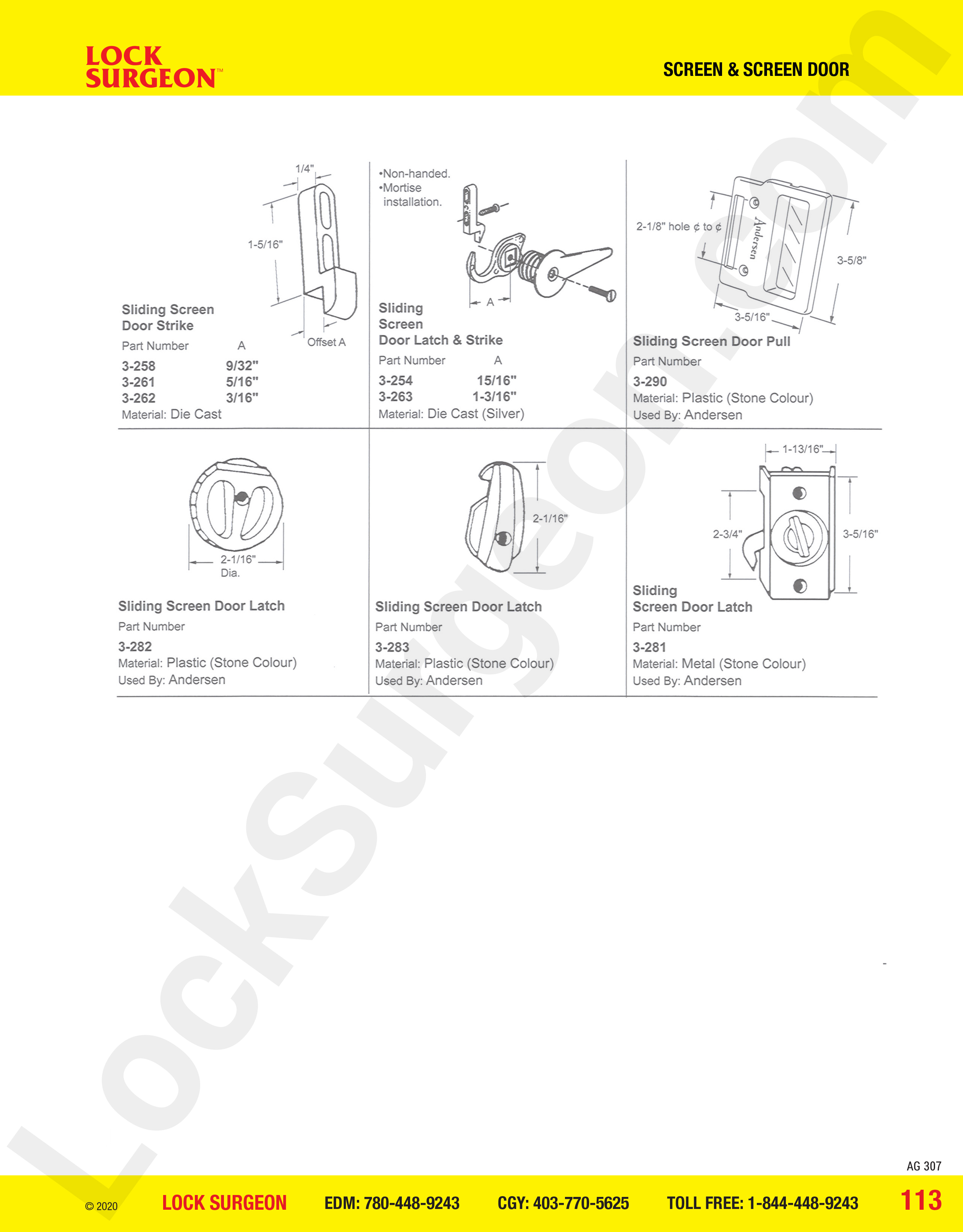 Sliding screen door latches, strikes, latch & strike, door-pulls at Lock Surgeon Edmonton South.