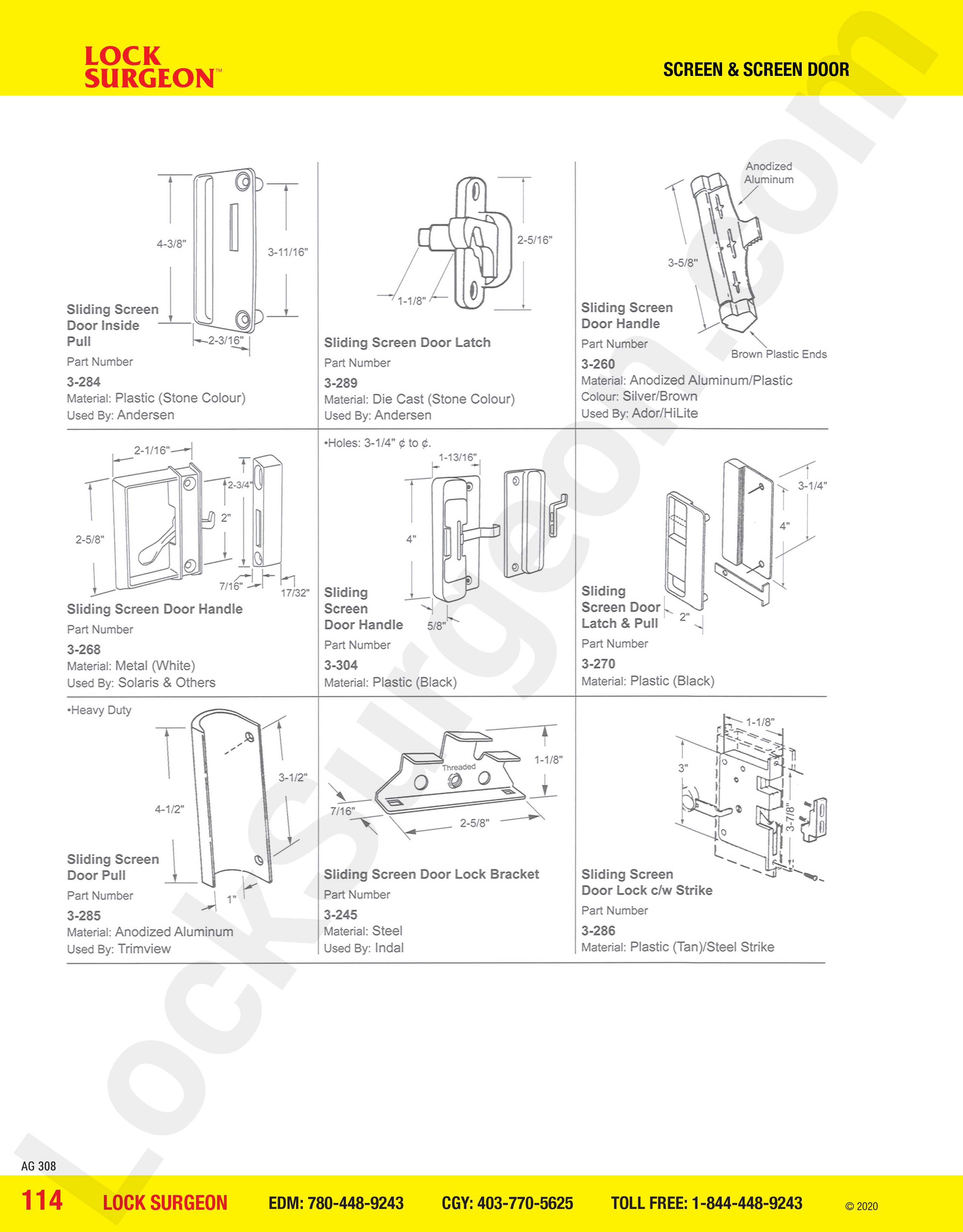 Sliding screen Door handles & latches for Andersen, Ador-HiLite, Solaris, Trimview & others.