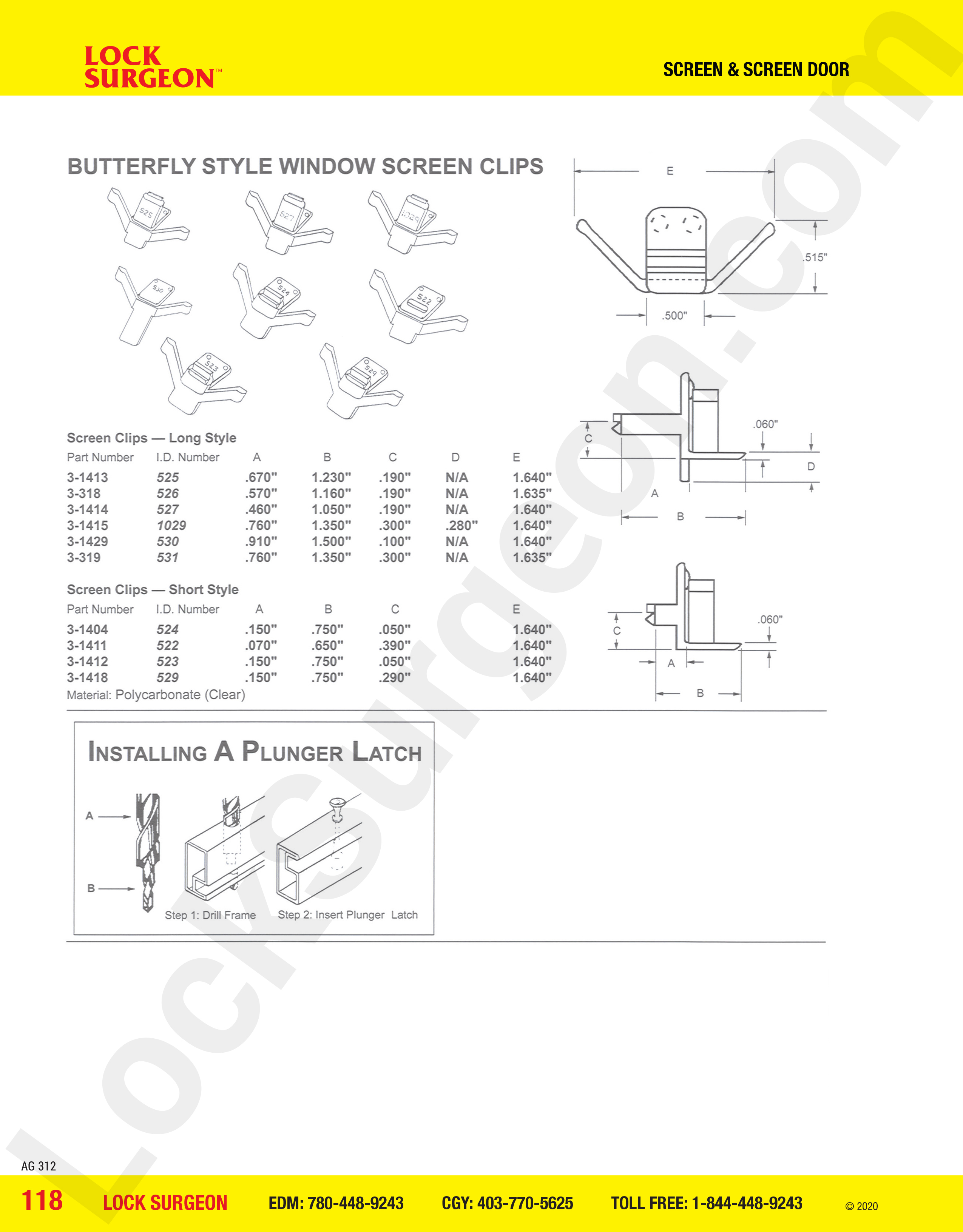 Screen clips - butterfly style window screen clips, long-style and short-style at Lock Surgeon.