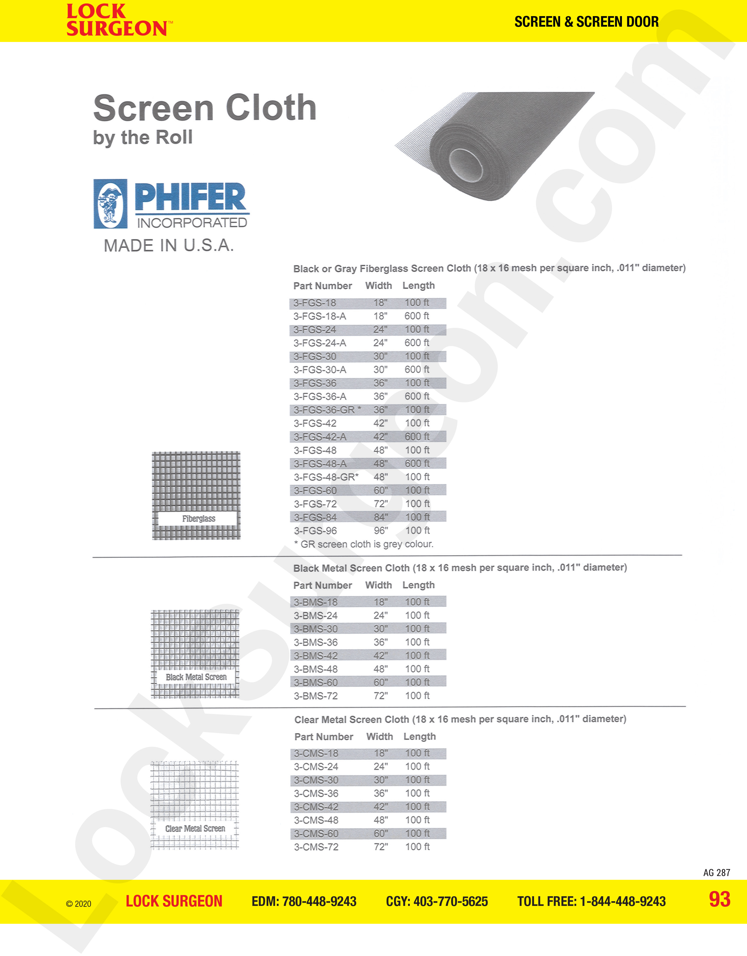 Lock Surgeon Edmonton South supply screen cloth in various colour fiberglass or metal screens.