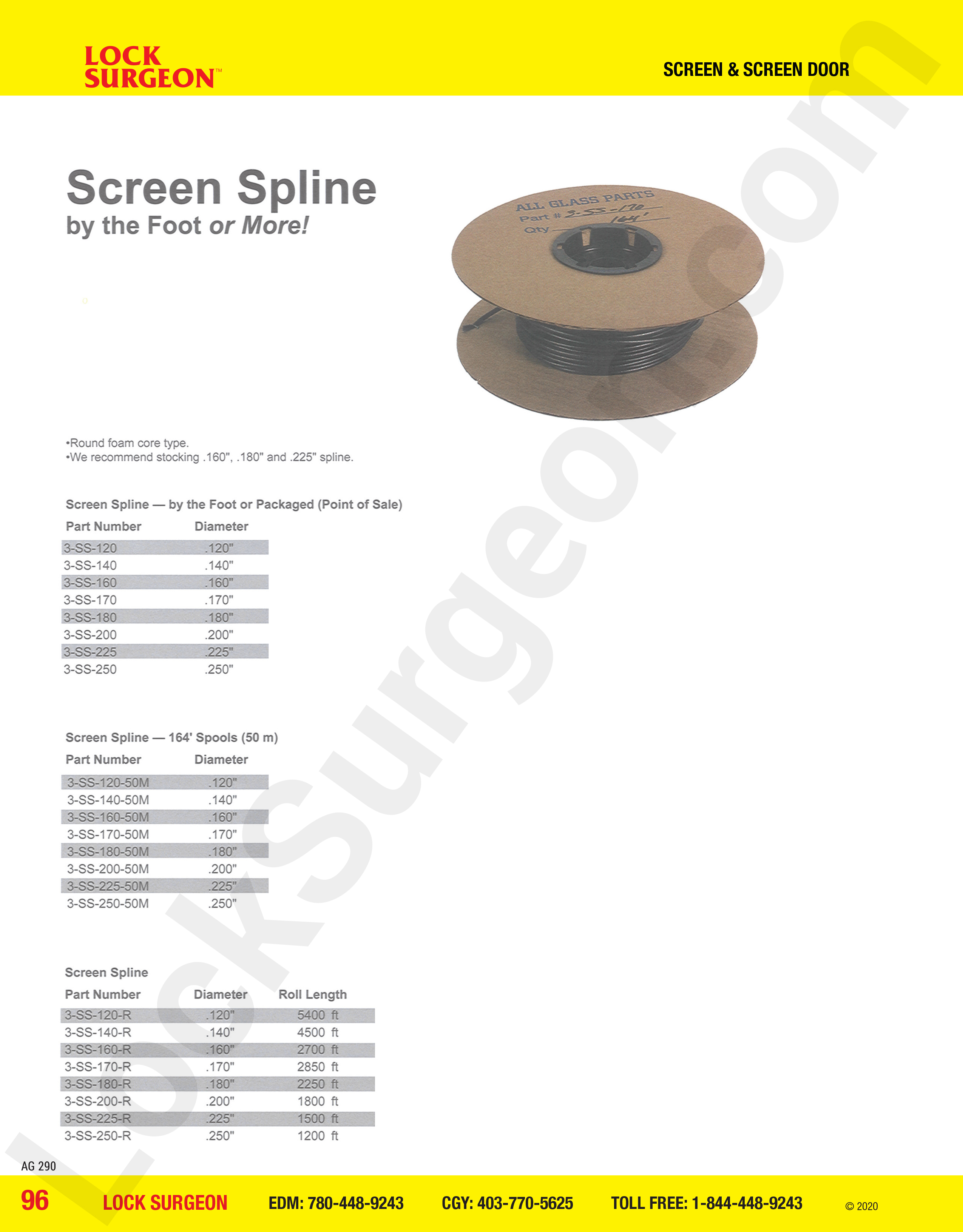 Screen and Screen Door screen spline round foam-core type at Lock Surgeon Edmonton South.