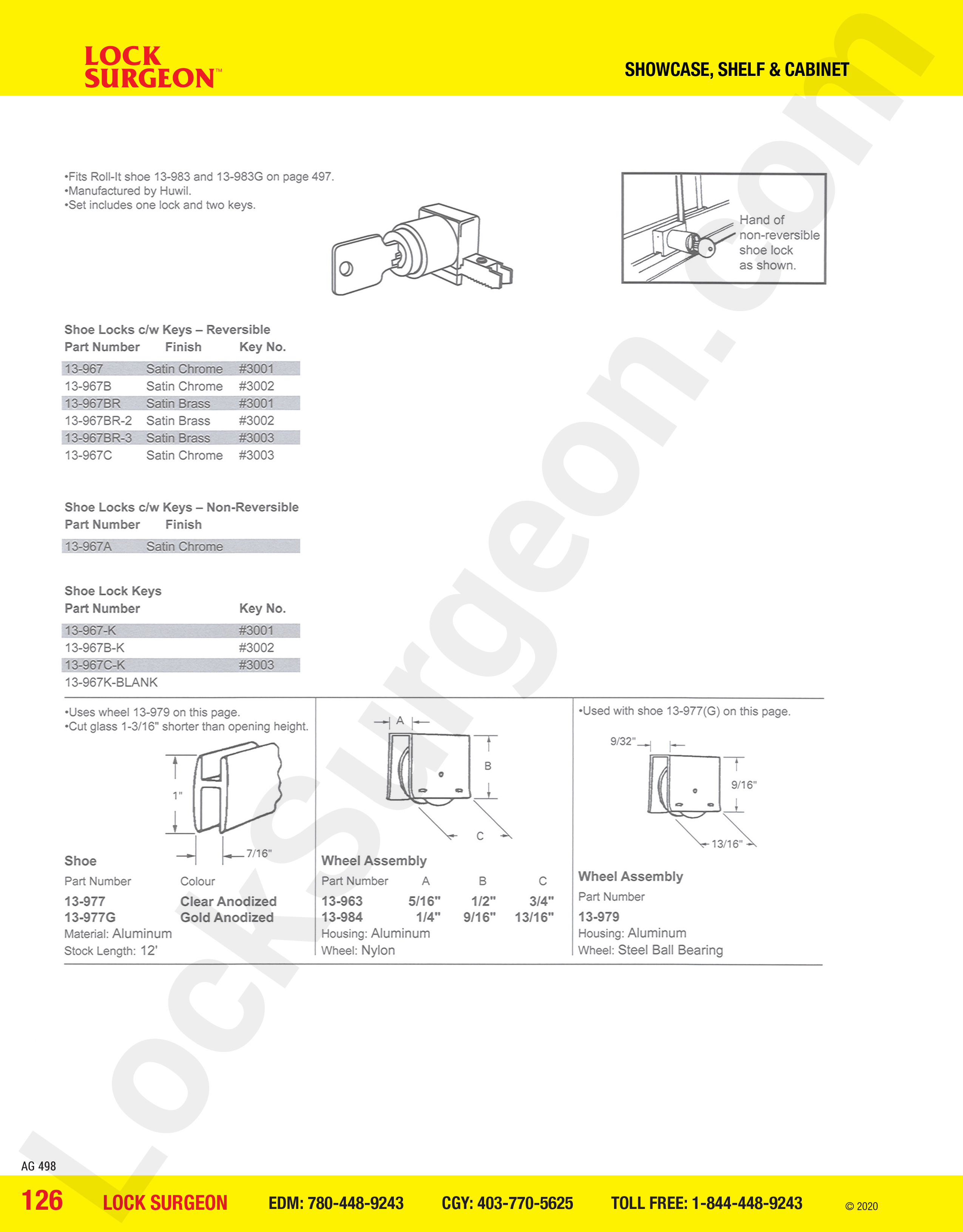 Lock Surgeon Edmonton South supply & install Showcase shelves & cabinet shoe & shoe locks.