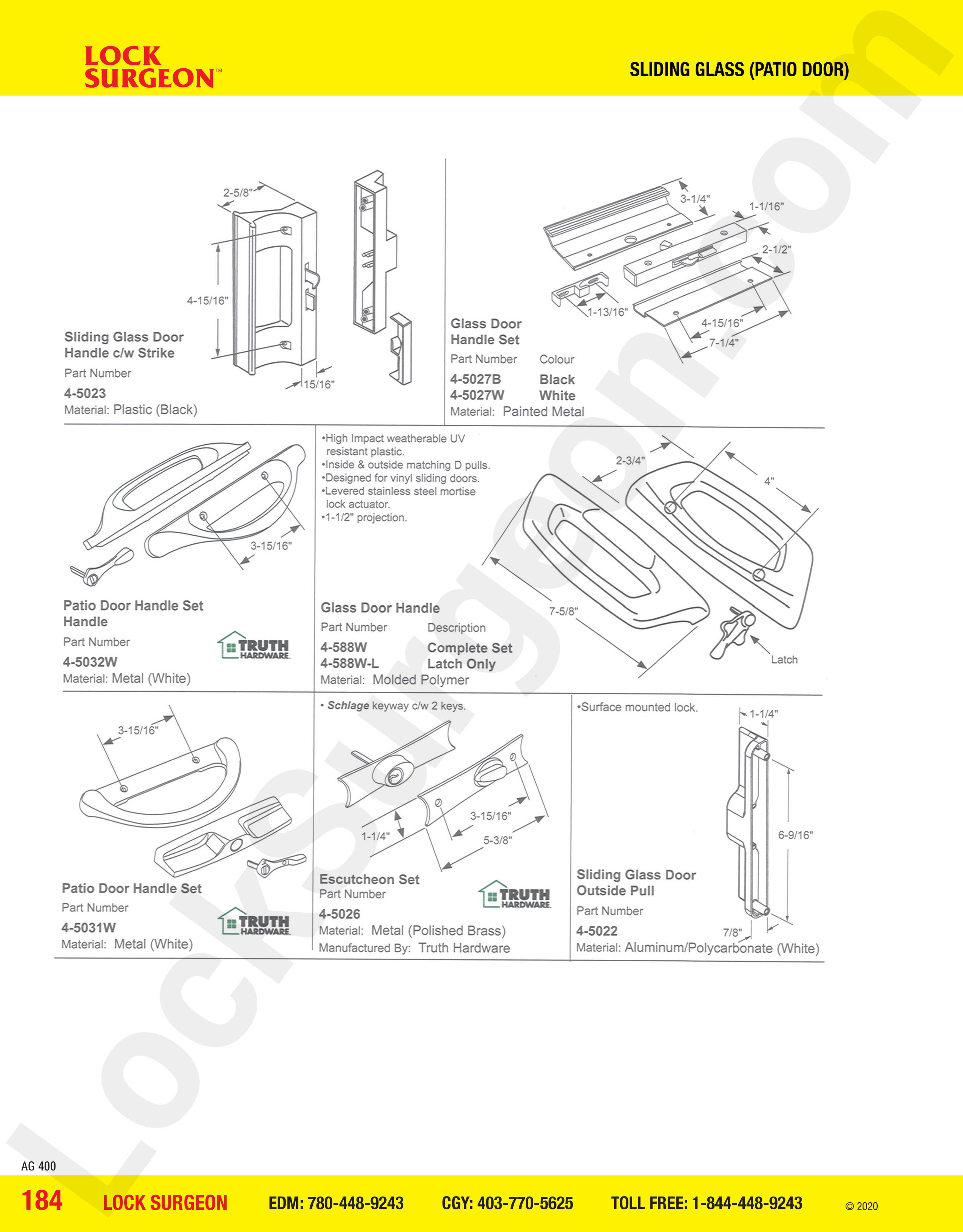 Sliding Glass Patio Door handle sets with strikes and escutcheon sets at Edmonton south Lock Surgeon