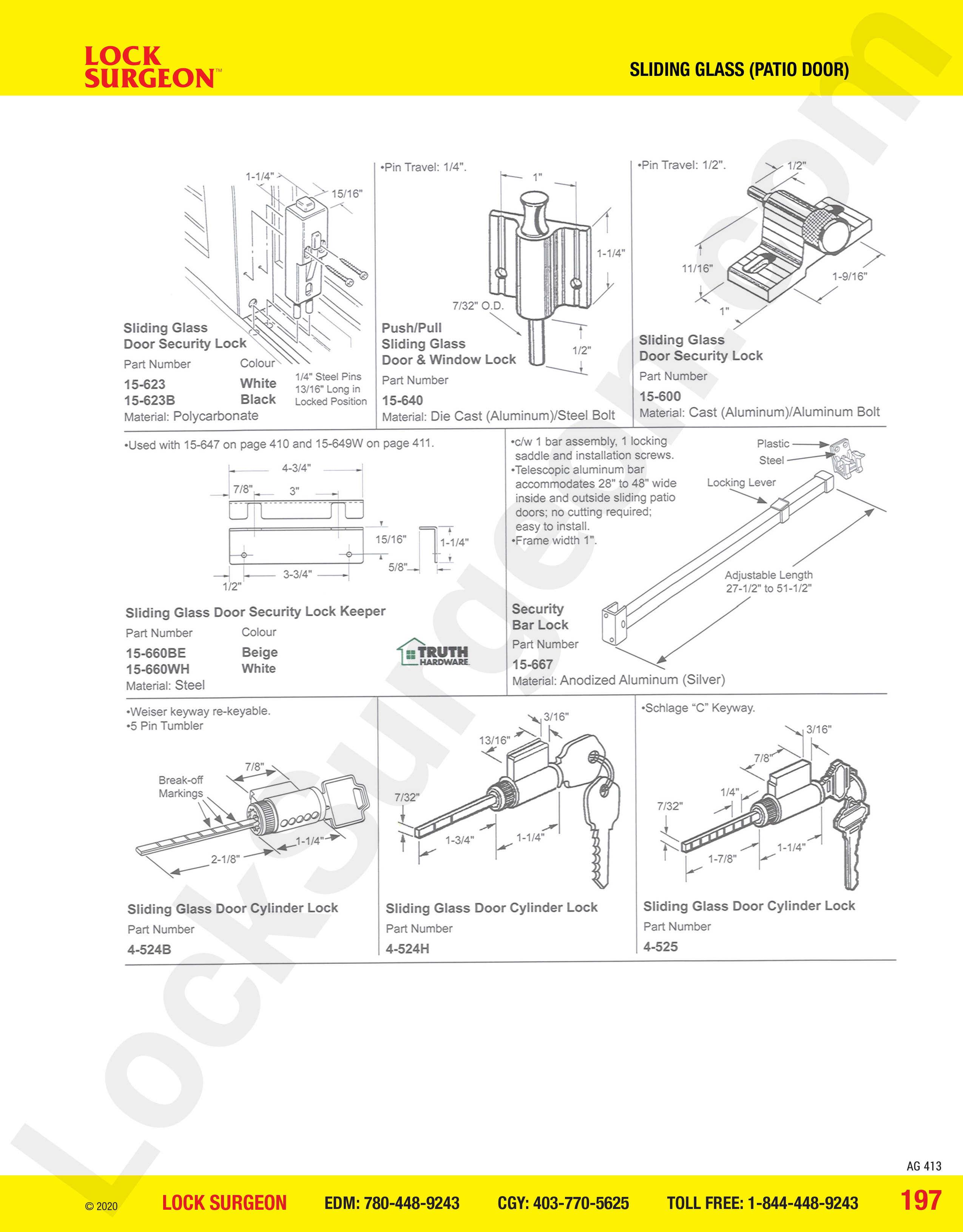 Sliding Glass Patio Door security locks, lock keeper, security bar lock, cylinder lock.