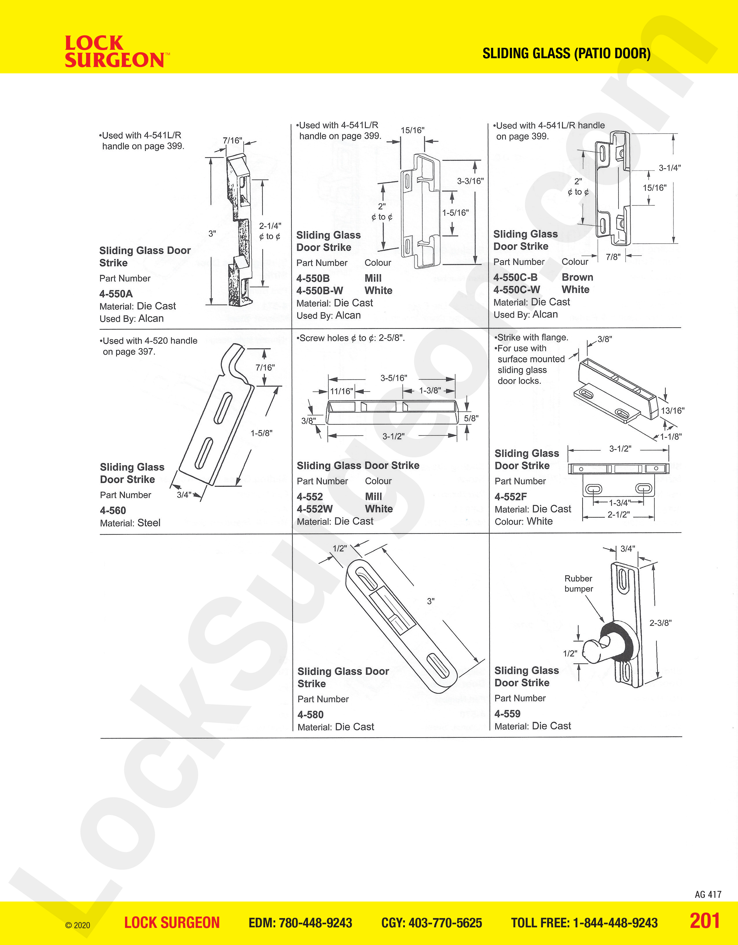 Sliding Glass Patio Door strikes for Alcan supplied & installed by Lock Surgeon Edmonton South.