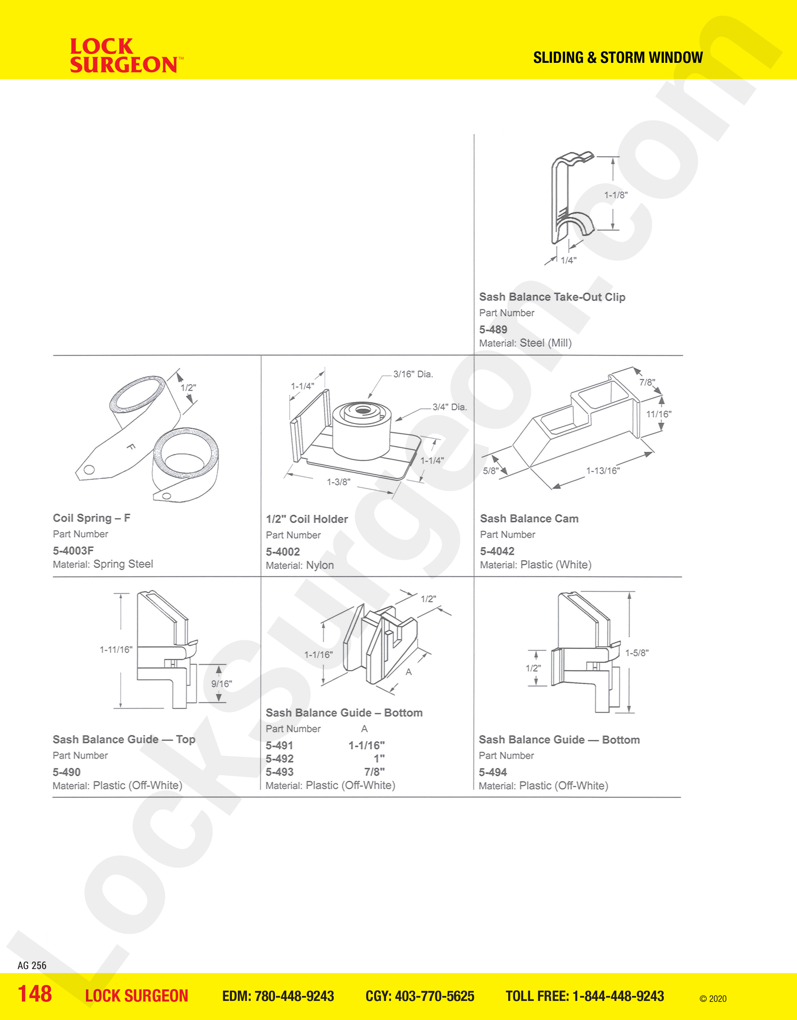 Sliding & Storm Window coils & guides, sash balance takeout clips, coil springs & coil holders.