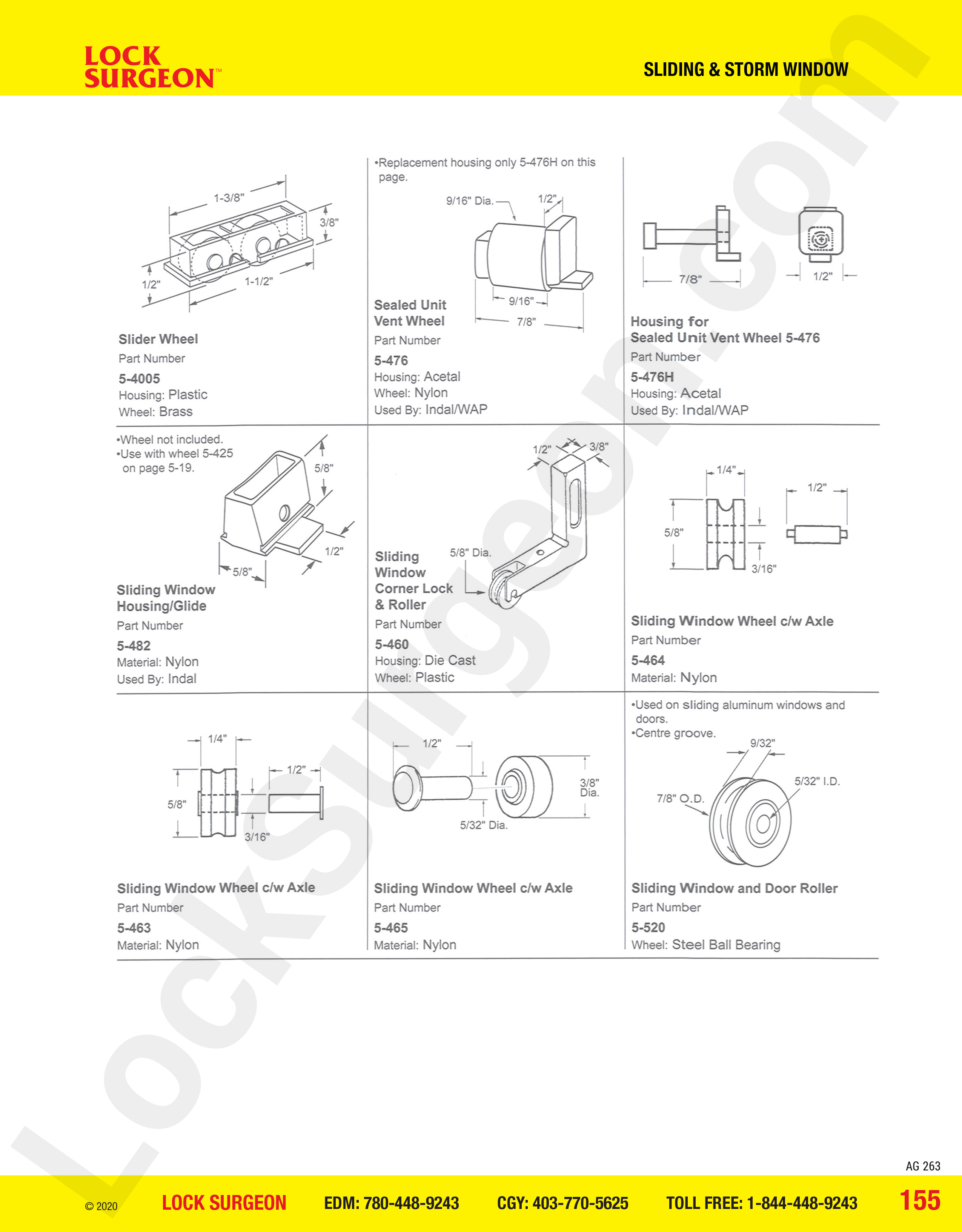 Sliding & Storm Window sliding wheels & miscellaneous parts: vent wheel, housing/glide & axles.