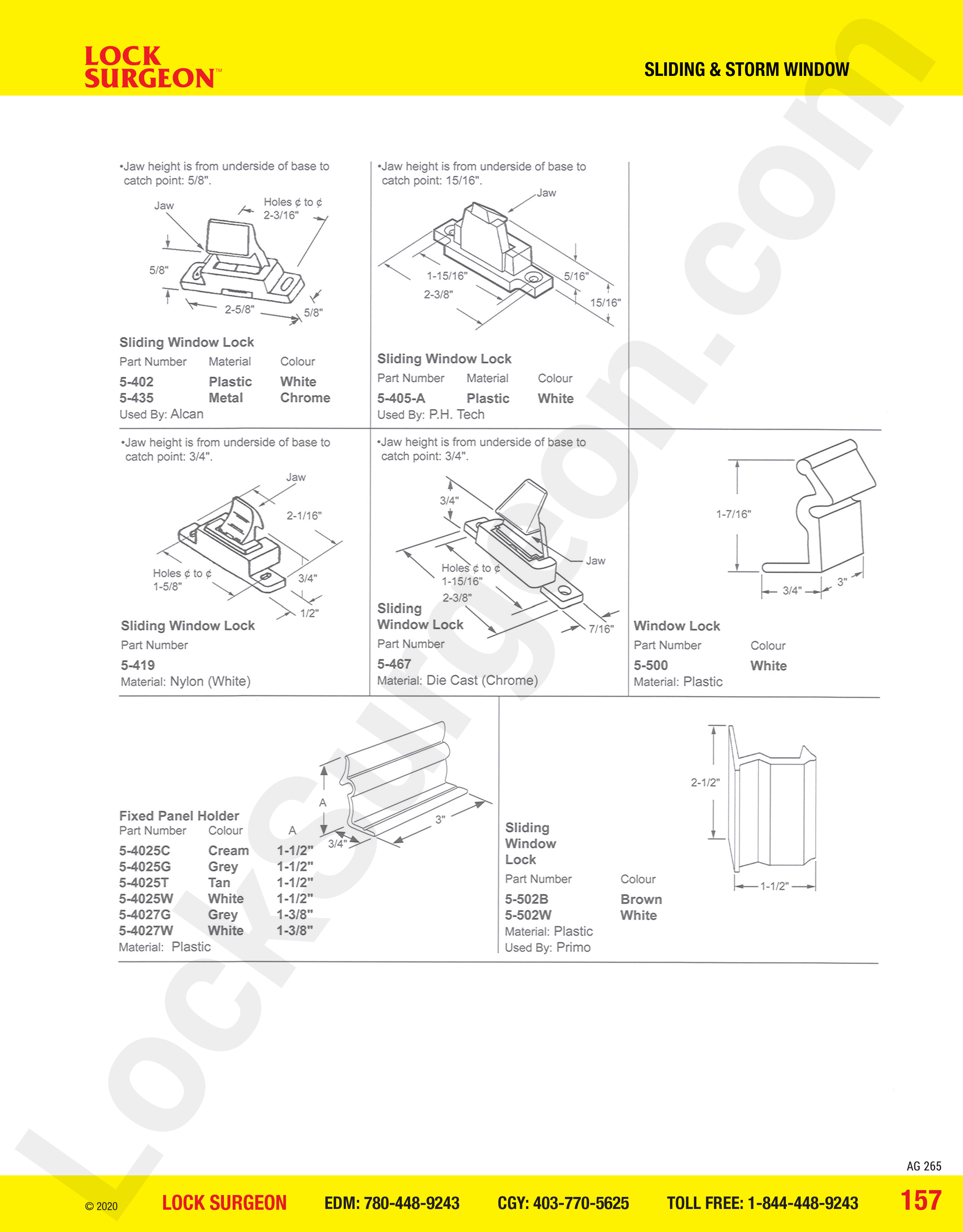 Sliding Storm Window locks for Alcan, P.H. Tech & Primo product lines supplied & installed.