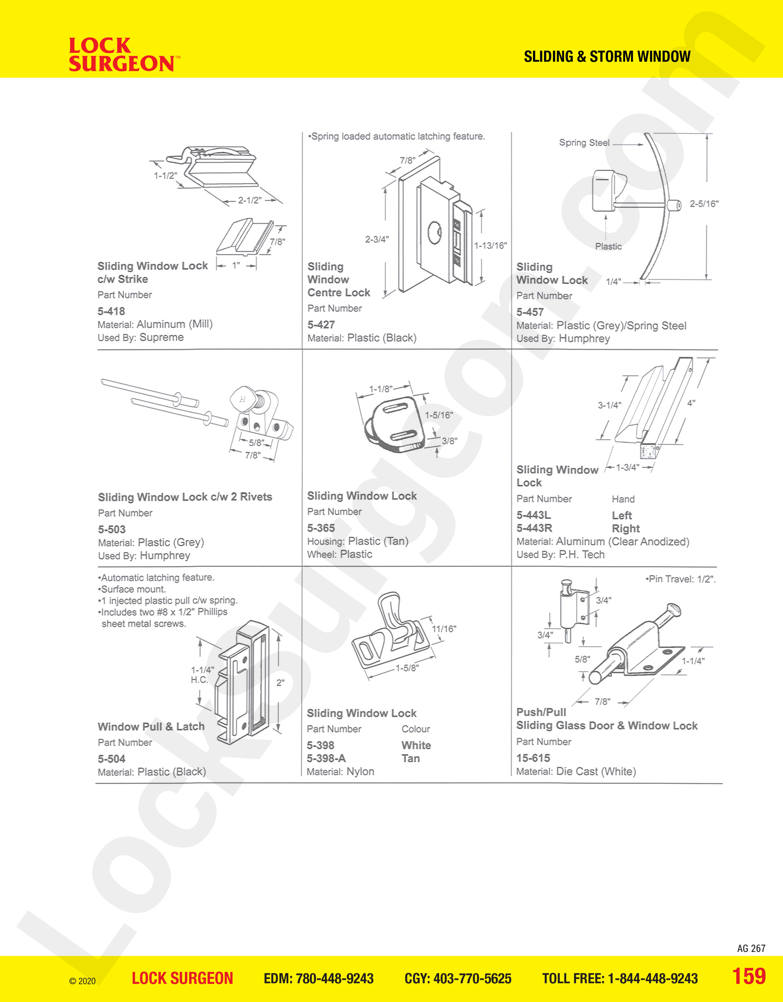 Sliding & Storm Window locks, pulls & latches at Lock Surgeon South Edmonton.