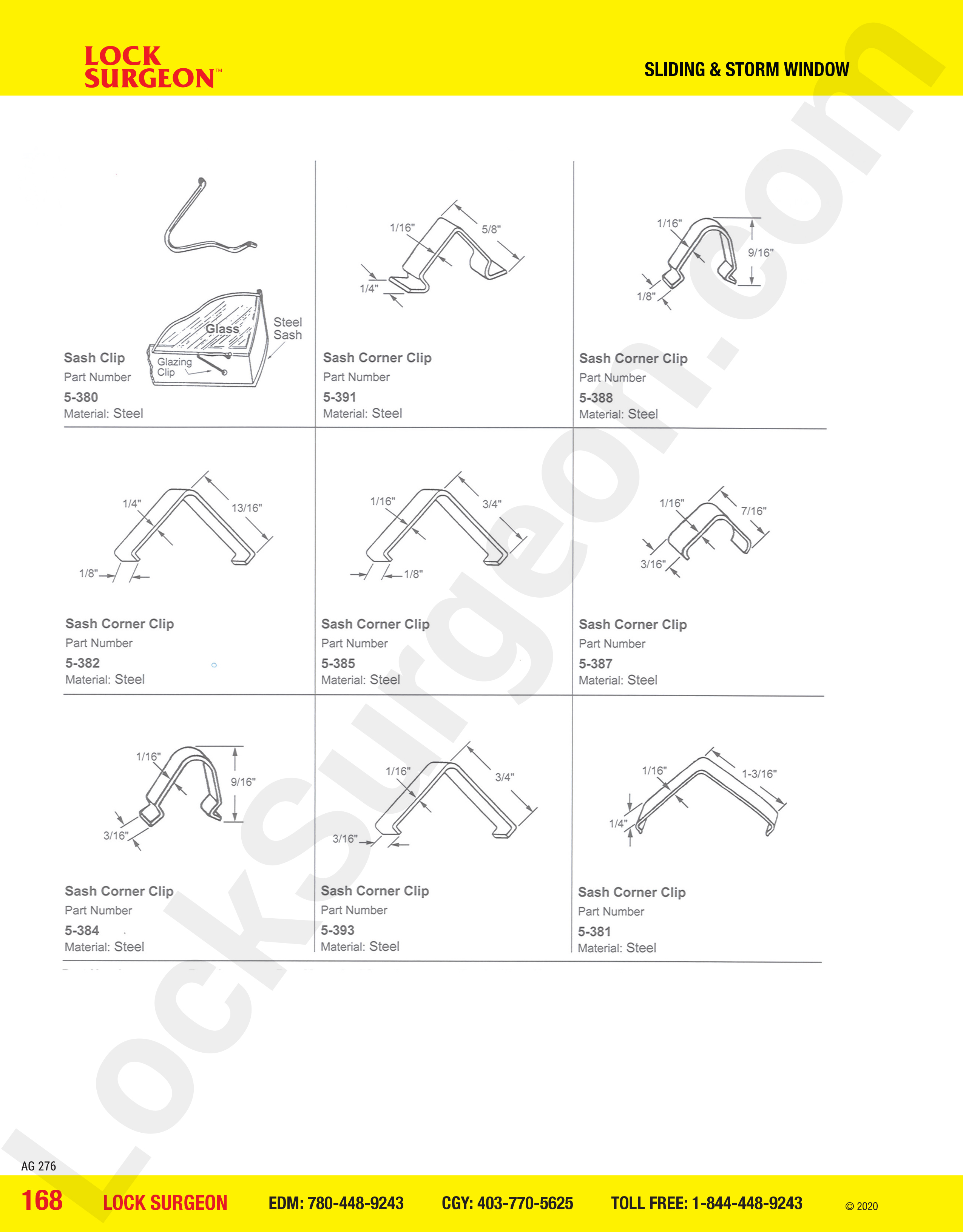 Sliding Storm Window sash corner clips carried at Lock Surgeon Edmonton South service centre.