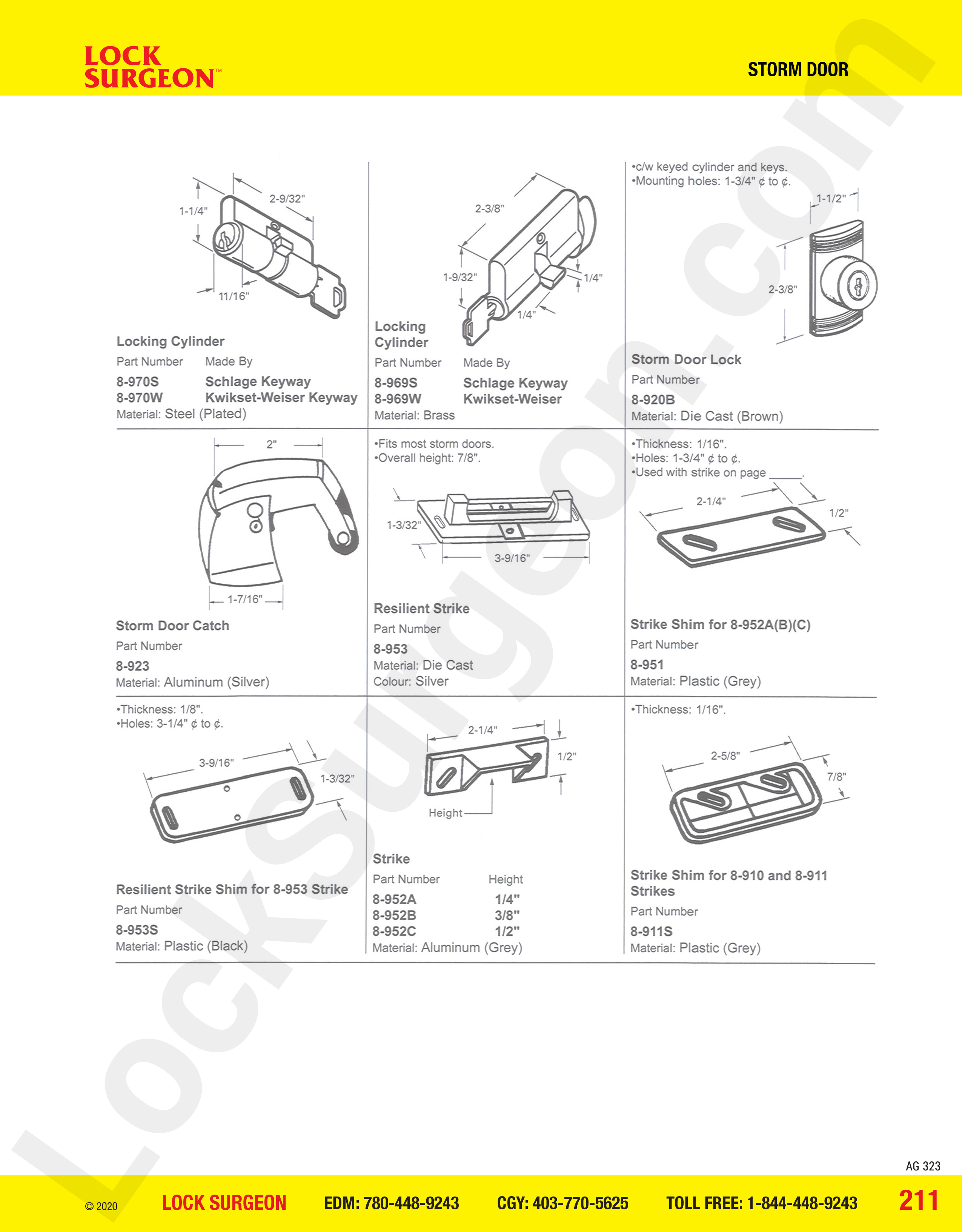 Storm Door locking cylinders, locks, strikes shims & catches supplied and installed by Lock Surgeon.