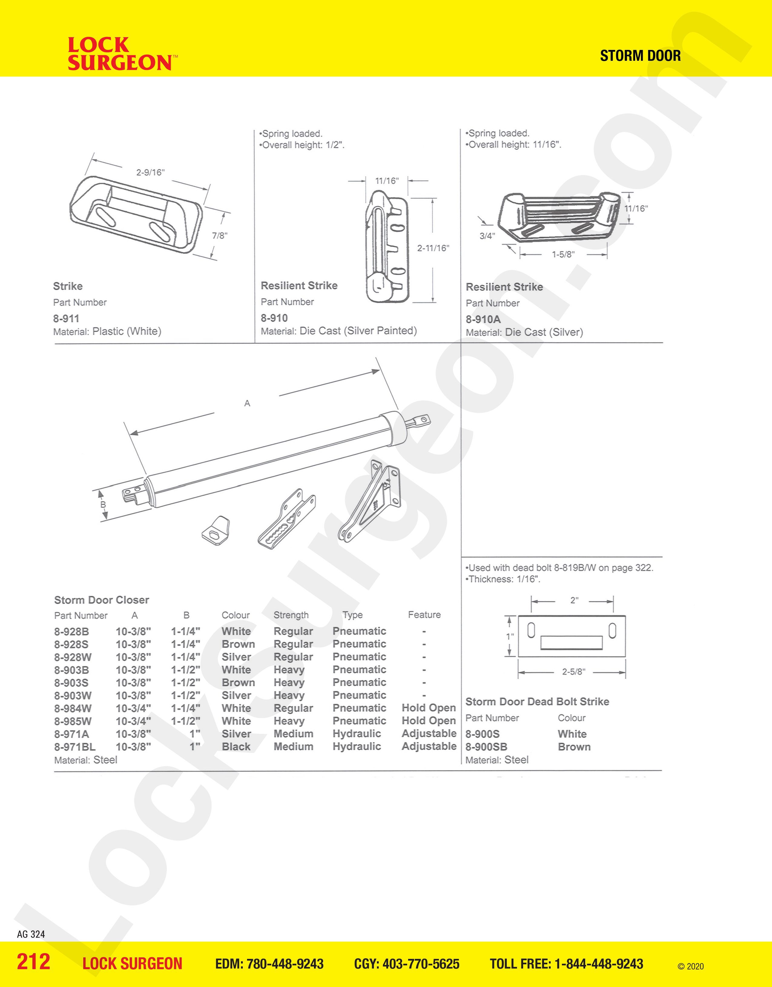 Storm Door strikes pneumatic closers hydraulic closers & bolt strikes at Lock Surgeon Edmonton South