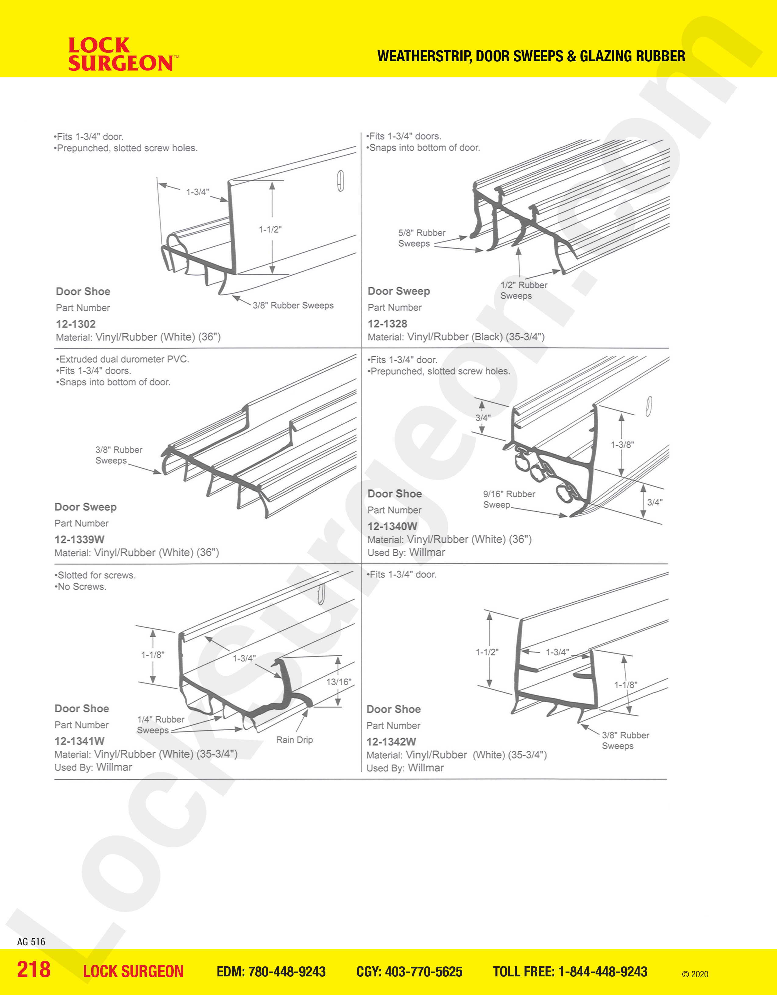 Lock Surgeon Edmonton South weathersrip door sweeps and glazing rubber door shoe and sweep parts.