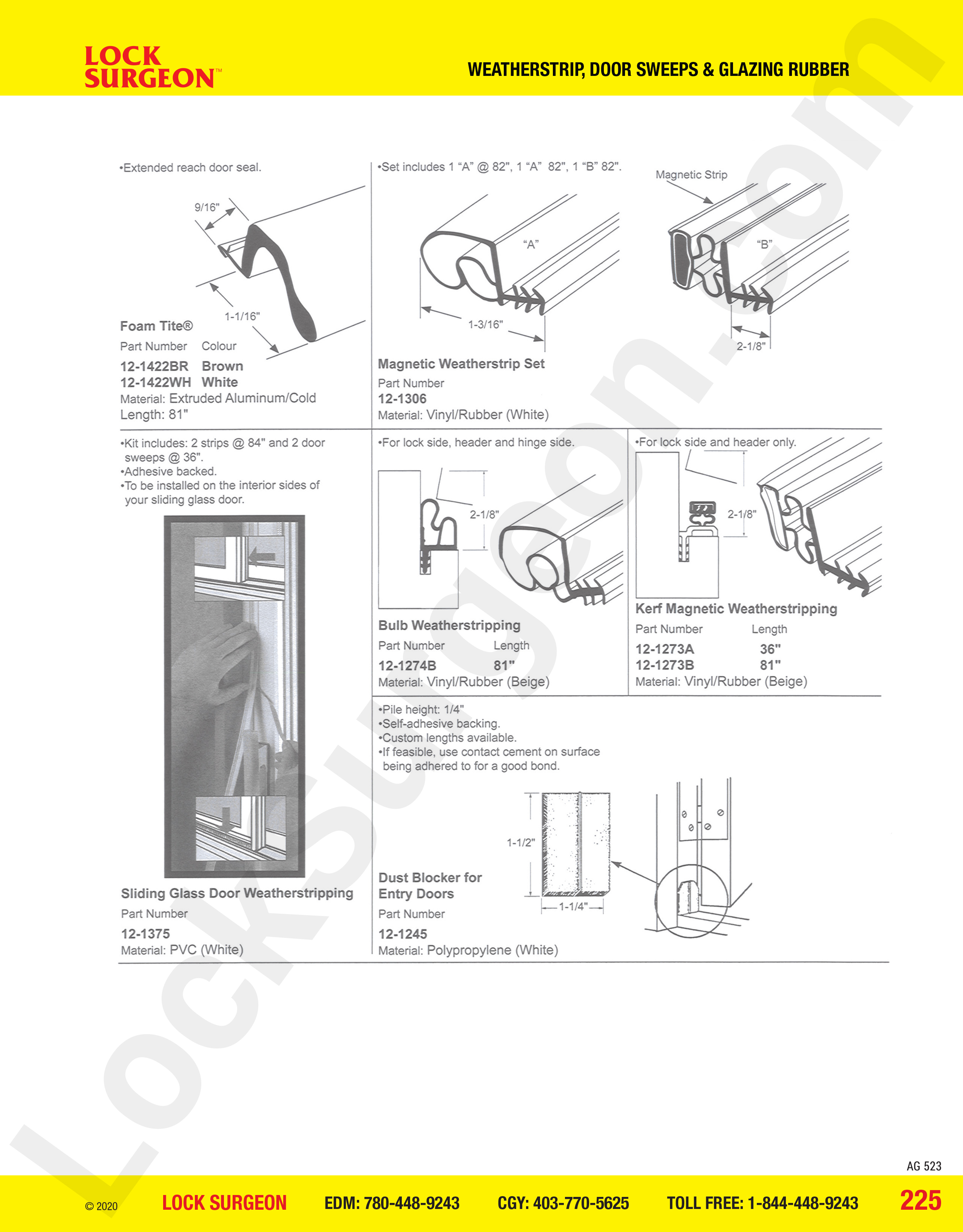 weathersrip door sweeps and glazing rubber magnetic weatherstrip at Lock Surgeon South Edmonton.