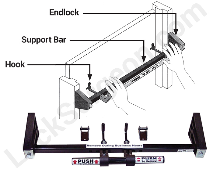 Door barrier bars sold and installed by Lock Surgeon Edmonton South mobile locksmiths.