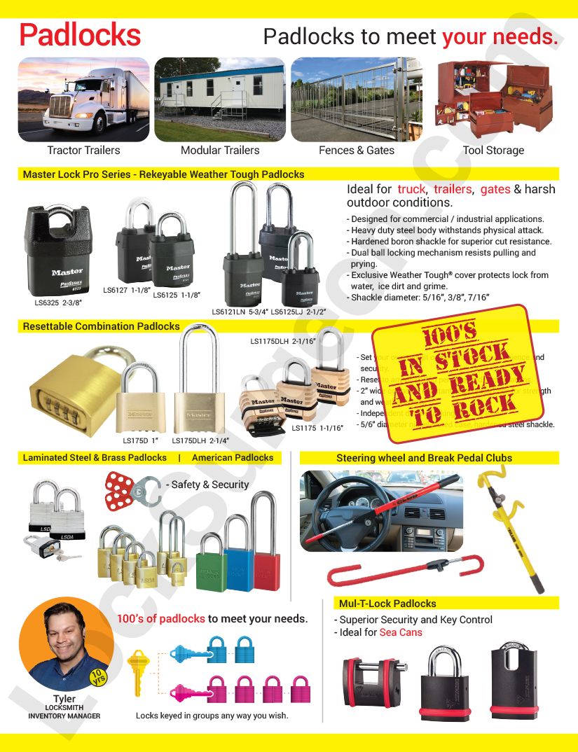 Lock Surgeon Edmonton South padlocks from Master Lock & American Lock rekeyable & combination locks.