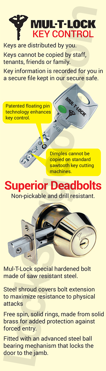 Lock Surgeon Edmonton South Mul-T-Lock high-security key control keys and deadbolts.