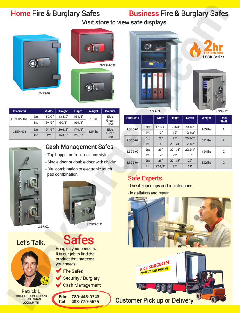 Lock Surgeon Edmonton South home & business fire & burglary safes & cash management safes.