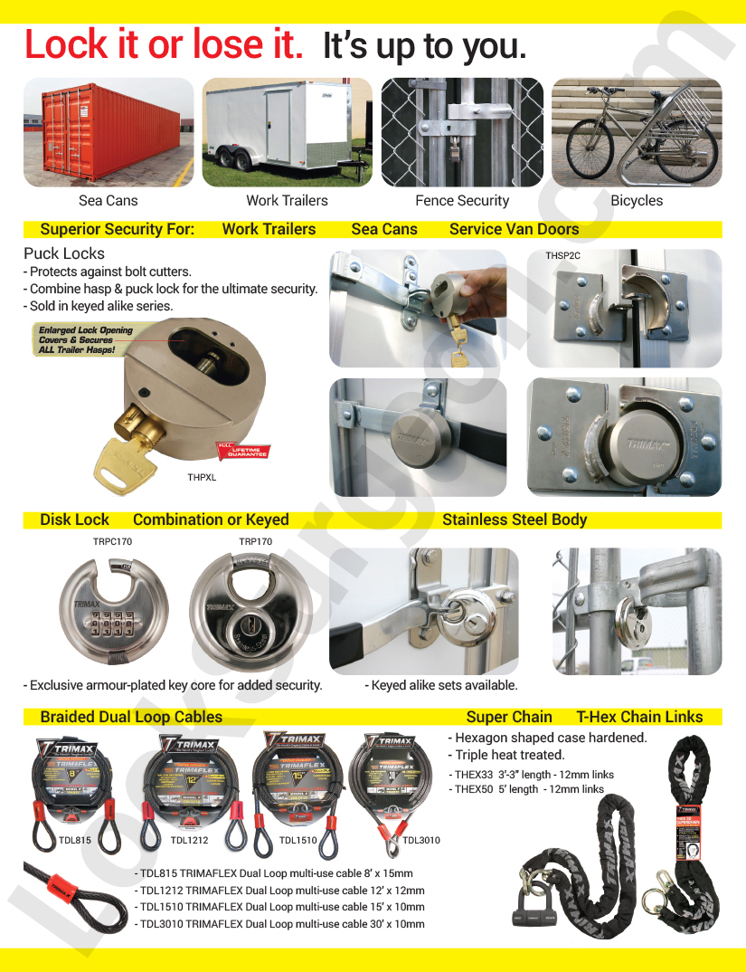 Lock Surgeon Edmonton South disk-locks puck-locks combination or keyed T-hex chain dual-loop cables.