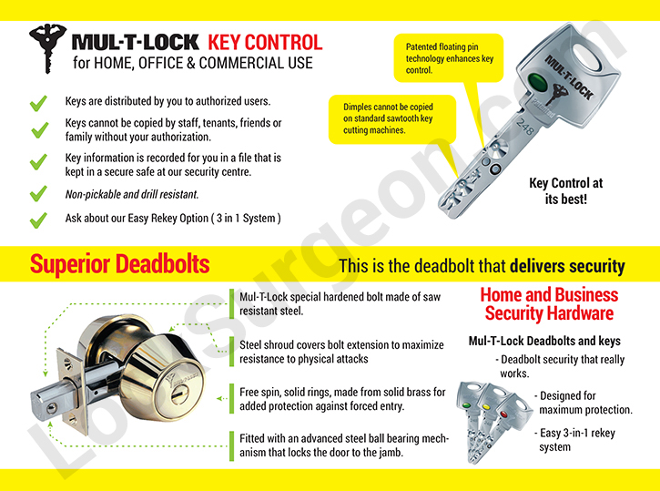 Mul-T-Lock security keys & deadbolts for home office & commercial use, high-security, unpickable.